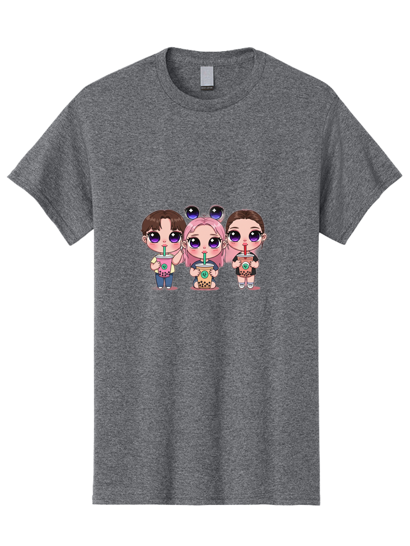 Chibi-Friends Men'S Graphic Tee, 100% Cotton, Comfortable Casual Summer Wear, Machine Washable, Chibi Style, Kawaii Characters, Boba Tea, Bubble Tea Cups, Cartoon Friends, Anime Characters, Cute Accessories, Adorable Illustrations, Bab734