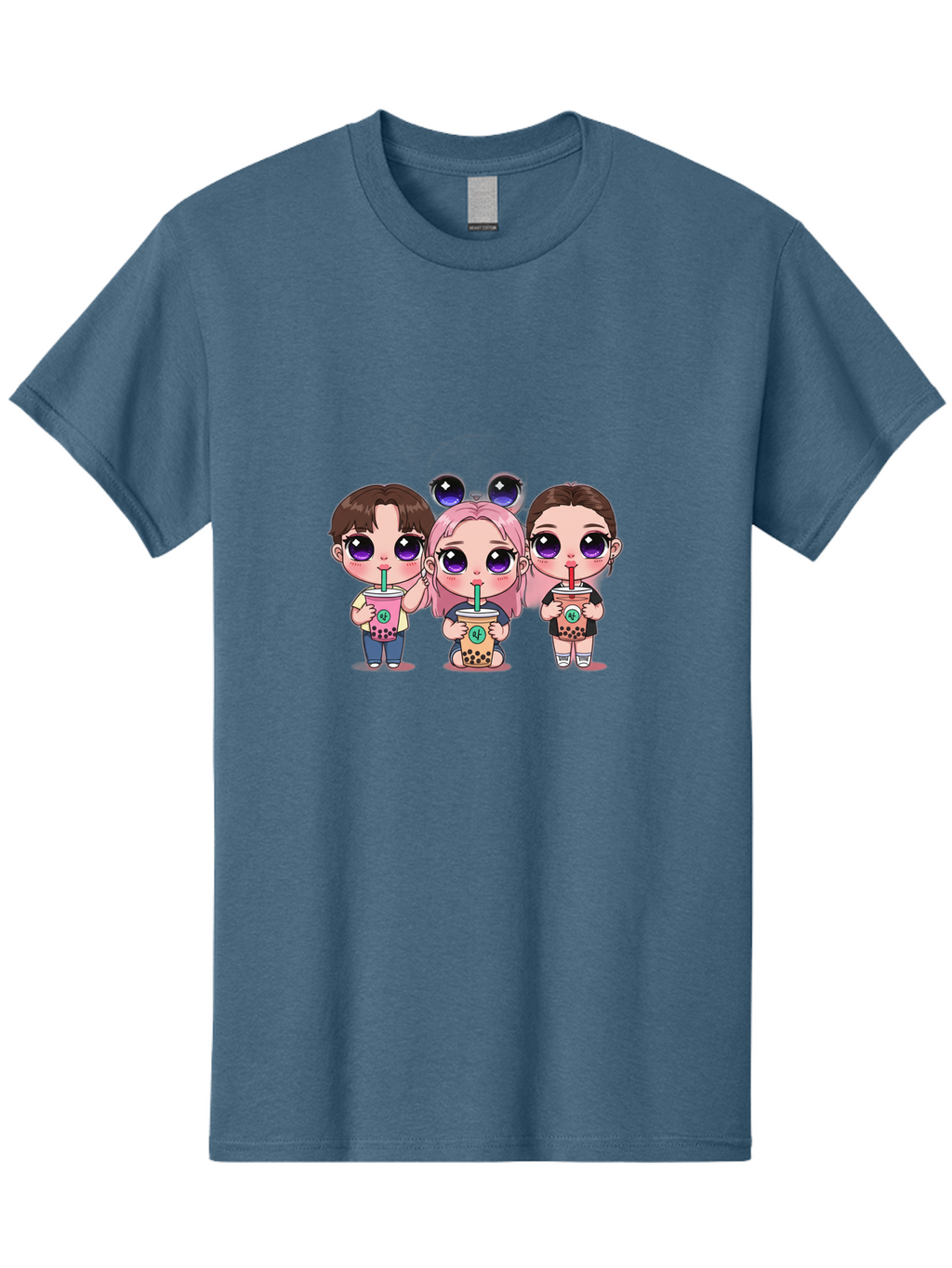 Chibi-Friends Men'S Graphic Tee, 100% Cotton, Comfortable Casual Summer Wear, Machine Washable, Chibi Style, Kawaii Characters, Boba Tea, Bubble Tea Cups, Cartoon Friends, Anime Characters, Cute Accessories, Adorable Illustrations, Bab734