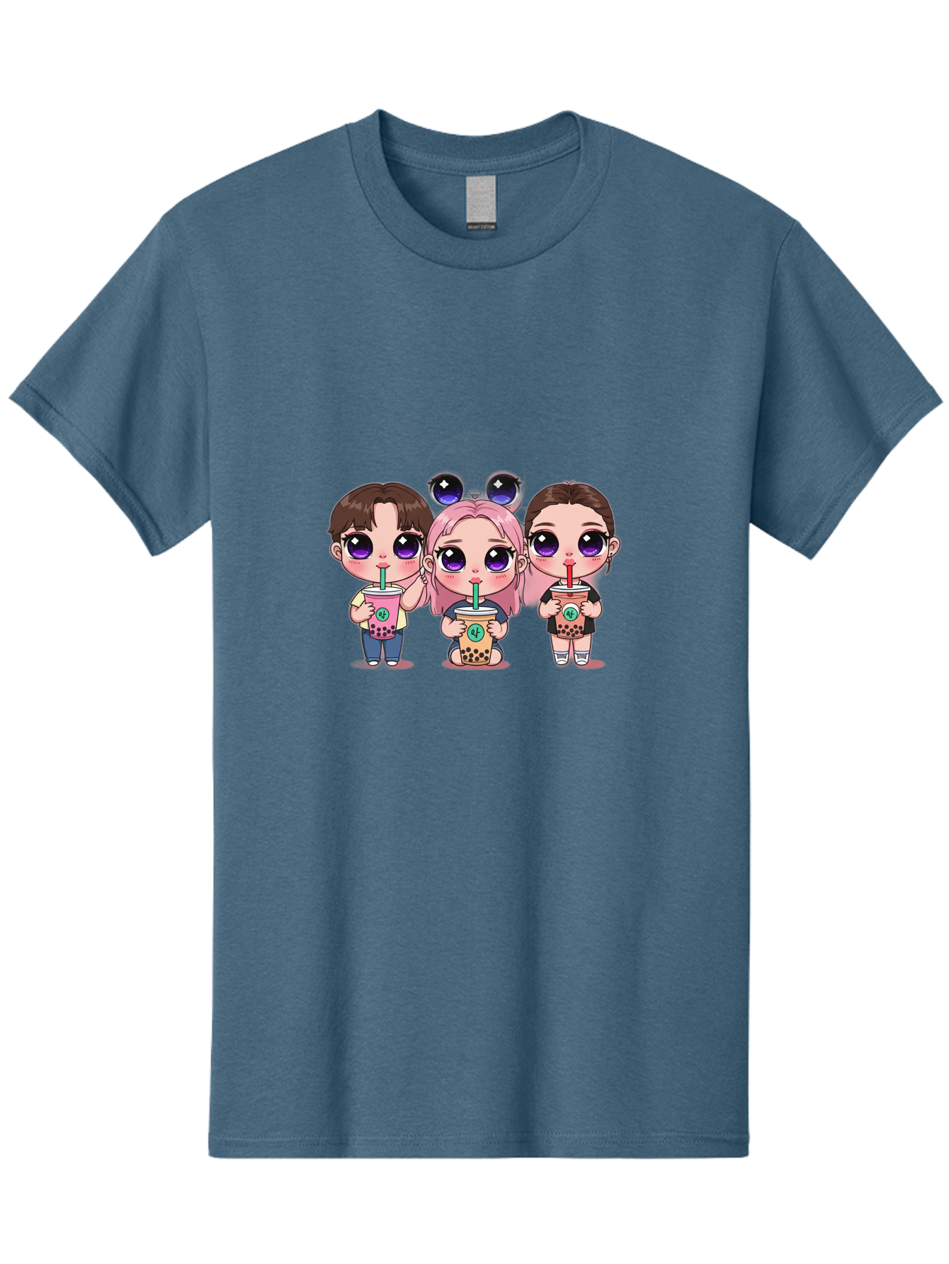 Chibi-Friends Men'S Graphic Tee, 100% Cotton, Comfortable Casual Summer Wear, Machine Washable, Chibi Style, Kawaii Characters, Boba Tea, Bubble Tea Cups, Cartoon Friends, Anime Characters, Cute Accessories, Adorable Illustrations, Bab734