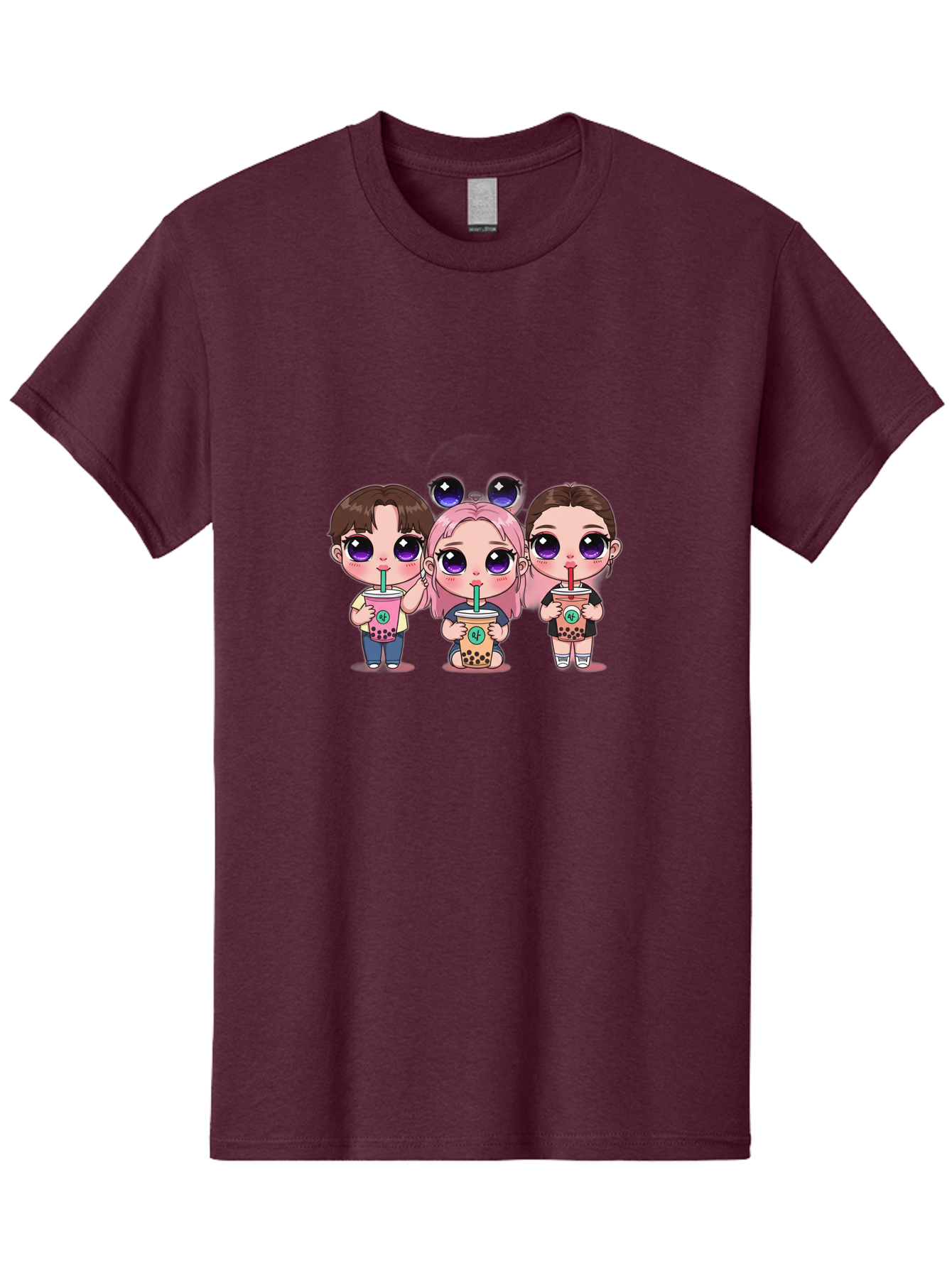 Chibi-Friends Men'S Graphic Tee, 100% Cotton, Comfortable Casual Summer Wear, Machine Washable, Chibi Style, Kawaii Characters, Boba Tea, Bubble Tea Cups, Cartoon Friends, Anime Characters, Cute Accessories, Adorable Illustrations, Bab734