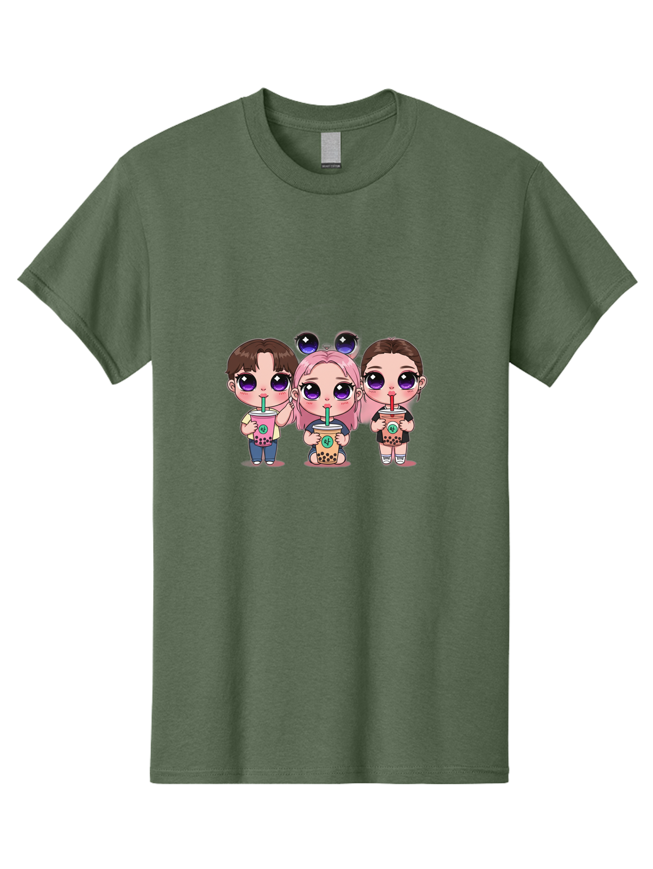 Chibi-Friends Men'S Graphic Tee, 100% Cotton, Comfortable Casual Summer Wear, Machine Washable, Chibi Style, Kawaii Characters, Boba Tea, Bubble Tea Cups, Cartoon Friends, Anime Characters, Cute Accessories, Adorable Illustrations, Bab734