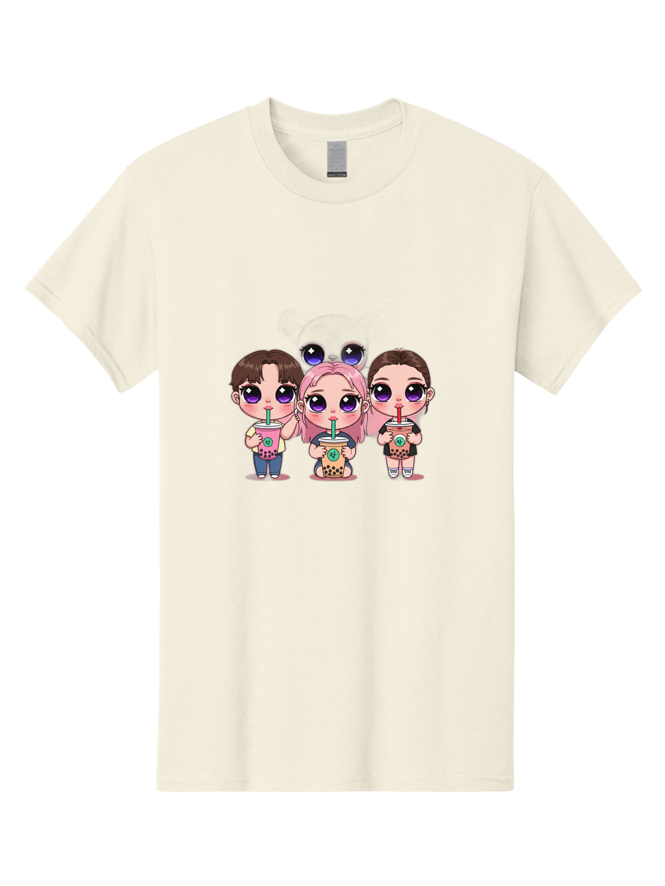 Chibi-Friends Men'S Graphic Tee, 100% Cotton, Comfortable Casual Summer Wear, Machine Washable, Chibi Style, Kawaii Characters, Boba Tea, Bubble Tea Cups, Cartoon Friends, Anime Characters, Cute Accessories, Adorable Illustrations, Bab734