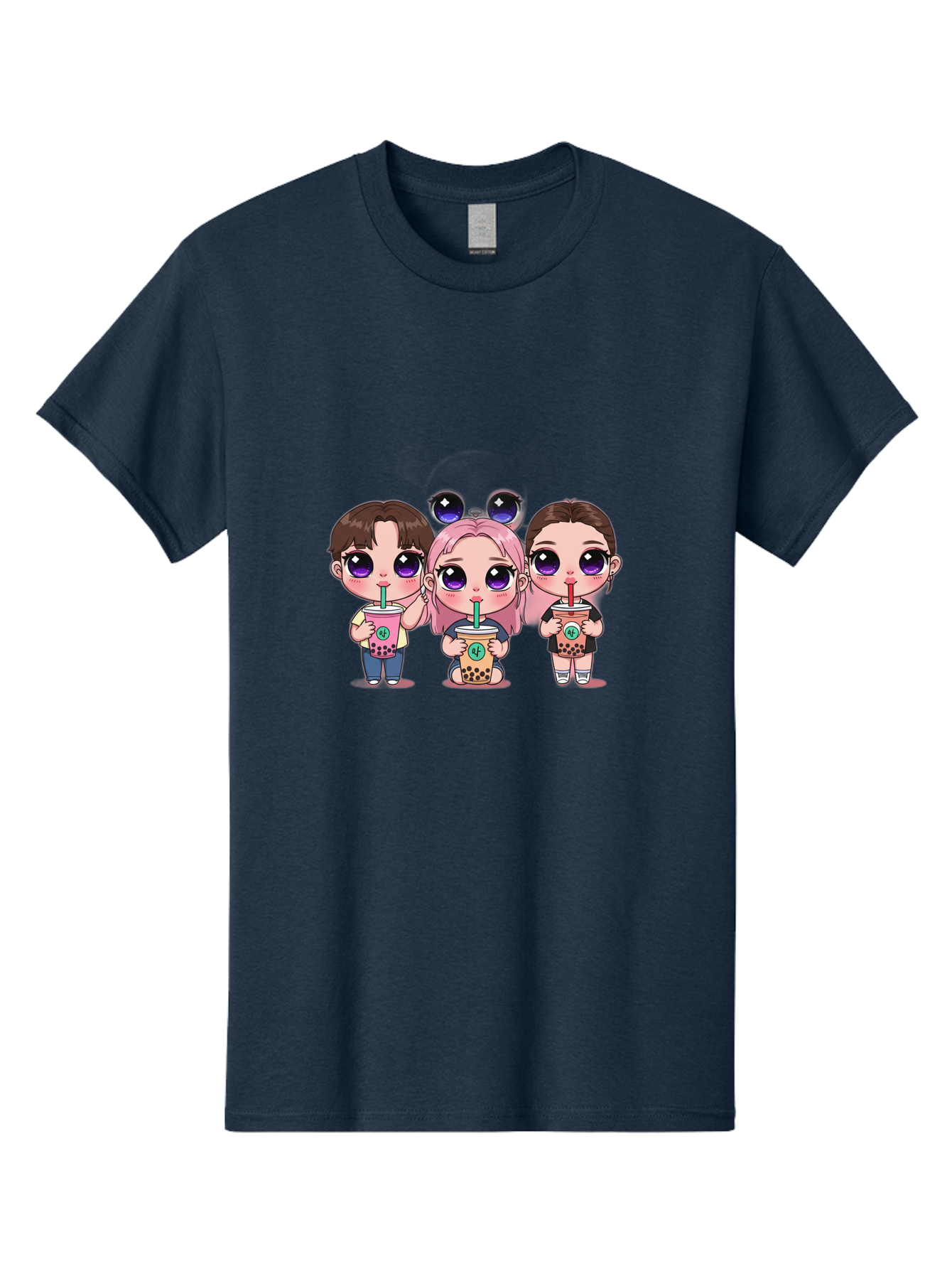 Chibi-Friends Men'S Graphic Tee, 100% Cotton, Comfortable Casual Summer Wear, Machine Washable, Chibi Style, Kawaii Characters, Boba Tea, Bubble Tea Cups, Cartoon Friends, Anime Characters, Cute Accessories, Adorable Illustrations, Bab734