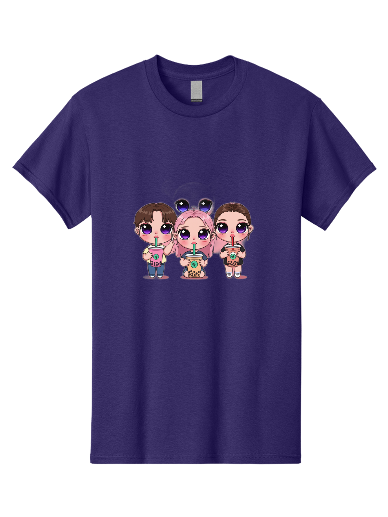 Chibi-Friends Men'S Graphic Tee, 100% Cotton, Comfortable Casual Summer Wear, Machine Washable, Chibi Style, Kawaii Characters, Boba Tea, Bubble Tea Cups, Cartoon Friends, Anime Characters, Cute Accessories, Adorable Illustrations, Bab734
