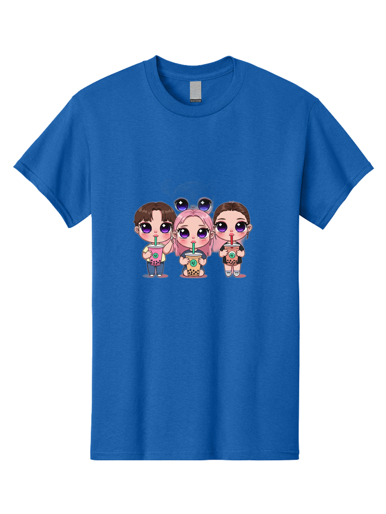 Chibi-Friends Men'S Graphic Tee, 100% Cotton, Comfortable Casual Summer Wear, Machine Washable, Chibi Style, Kawaii Characters, Boba Tea, Bubble Tea Cups, Cartoon Friends, Anime Characters, Cute Accessories, Adorable Illustrations, Bab734