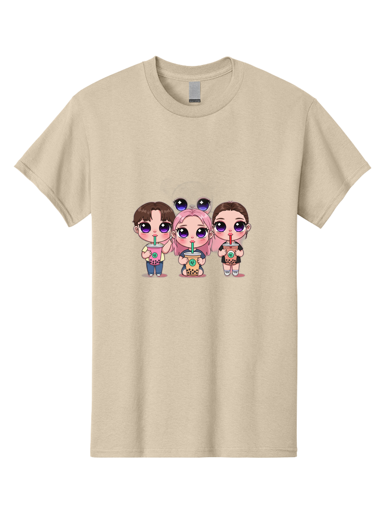 Chibi-Friends Men'S Graphic Tee, 100% Cotton, Comfortable Casual Summer Wear, Machine Washable, Chibi Style, Kawaii Characters, Boba Tea, Bubble Tea Cups, Cartoon Friends, Anime Characters, Cute Accessories, Adorable Illustrations, Bab734