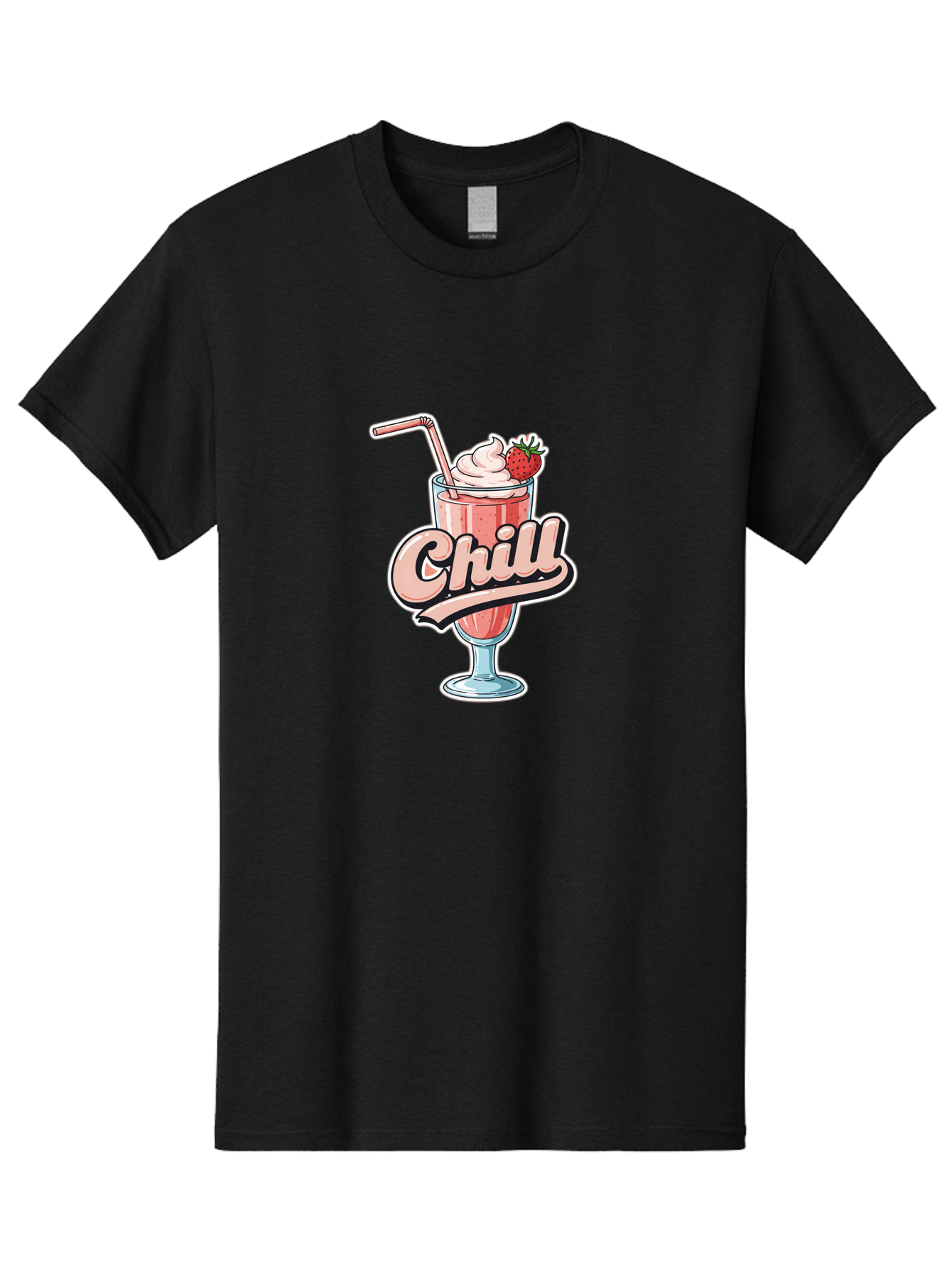Chill Men'S Graphic Tee, 100% Cotton, Comfortable Casual Summer Wear, Machine Washable, Strawberry Milkshake, Chilled Dessert, Whipped Cream, Pink Straw, Relaxing Beverage, Summertime Treat, Sweet Indulgence, Chill Vibes, Refreshing Drink, Bab736