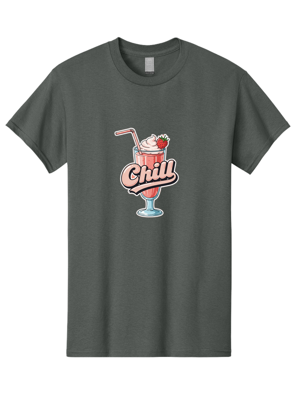 Chill Men'S Graphic Tee, 100% Cotton, Comfortable Casual Summer Wear, Machine Washable, Strawberry Milkshake, Chilled Dessert, Whipped Cream, Pink Straw, Relaxing Beverage, Summertime Treat, Sweet Indulgence, Chill Vibes, Refreshing Drink, Bab736