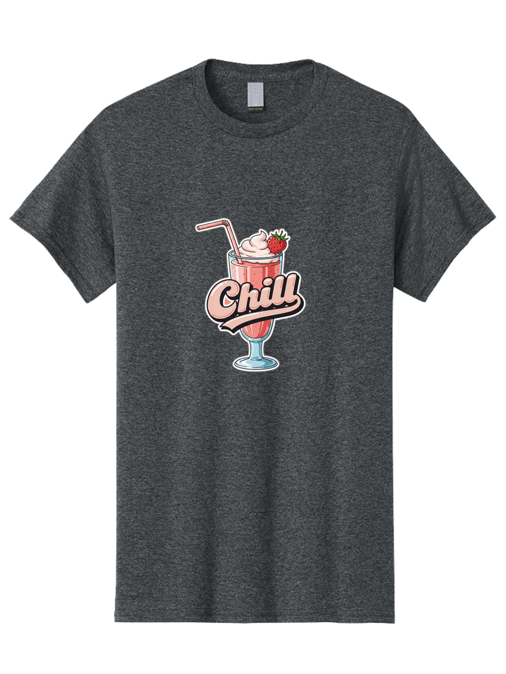 Chill Men'S Graphic Tee, 100% Cotton, Comfortable Casual Summer Wear, Machine Washable, Strawberry Milkshake, Chilled Dessert, Whipped Cream, Pink Straw, Relaxing Beverage, Summertime Treat, Sweet Indulgence, Chill Vibes, Refreshing Drink, Bab736