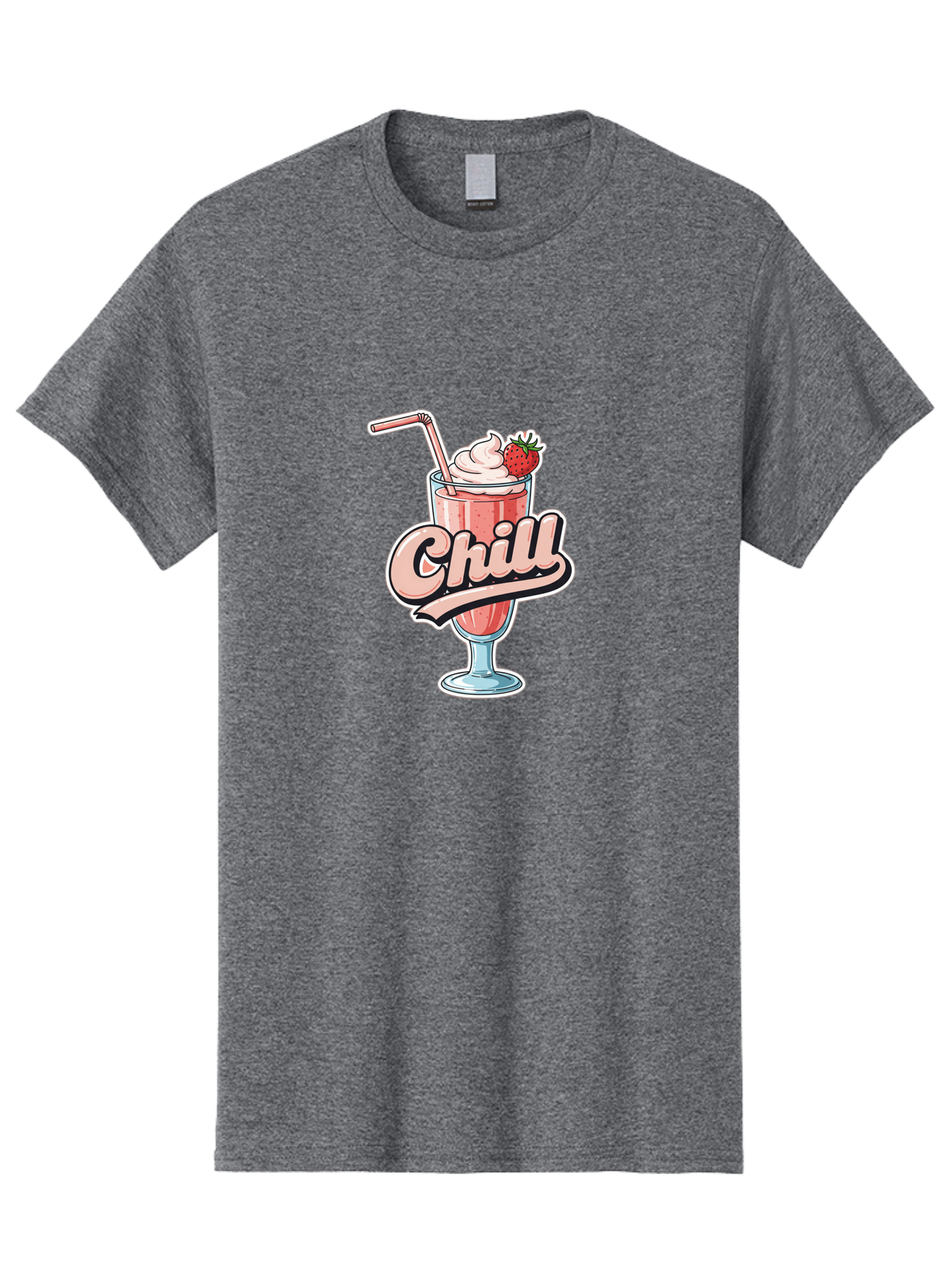 Chill Men'S Graphic Tee, 100% Cotton, Comfortable Casual Summer Wear, Machine Washable, Strawberry Milkshake, Chilled Dessert, Whipped Cream, Pink Straw, Relaxing Beverage, Summertime Treat, Sweet Indulgence, Chill Vibes, Refreshing Drink, Bab736