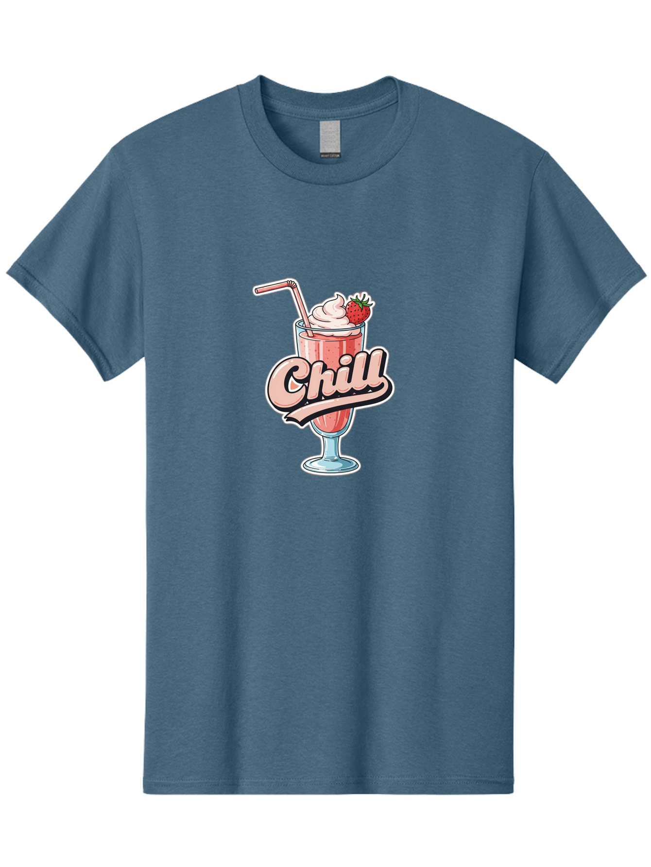 Chill Men'S Graphic Tee, 100% Cotton, Comfortable Casual Summer Wear, Machine Washable, Strawberry Milkshake, Chilled Dessert, Whipped Cream, Pink Straw, Relaxing Beverage, Summertime Treat, Sweet Indulgence, Chill Vibes, Refreshing Drink, Bab736