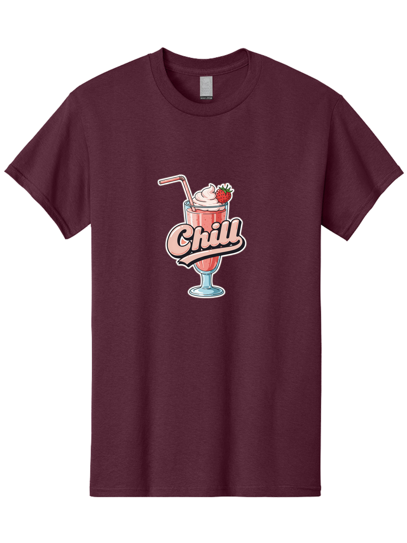 Chill Men'S Graphic Tee, 100% Cotton, Comfortable Casual Summer Wear, Machine Washable, Strawberry Milkshake, Chilled Dessert, Whipped Cream, Pink Straw, Relaxing Beverage, Summertime Treat, Sweet Indulgence, Chill Vibes, Refreshing Drink, Bab736