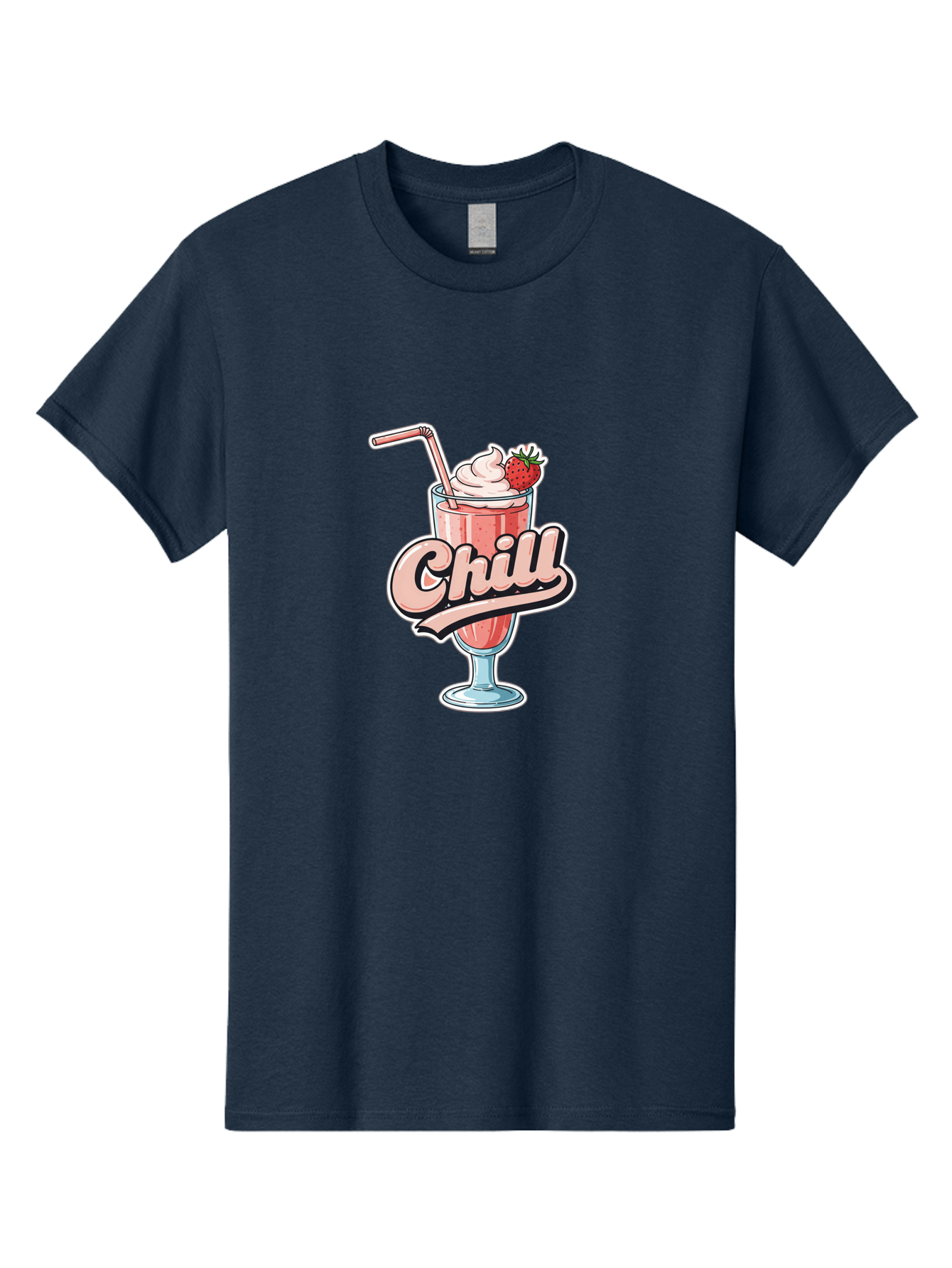 Chill Men'S Graphic Tee, 100% Cotton, Comfortable Casual Summer Wear, Machine Washable, Strawberry Milkshake, Chilled Dessert, Whipped Cream, Pink Straw, Relaxing Beverage, Summertime Treat, Sweet Indulgence, Chill Vibes, Refreshing Drink, Bab736