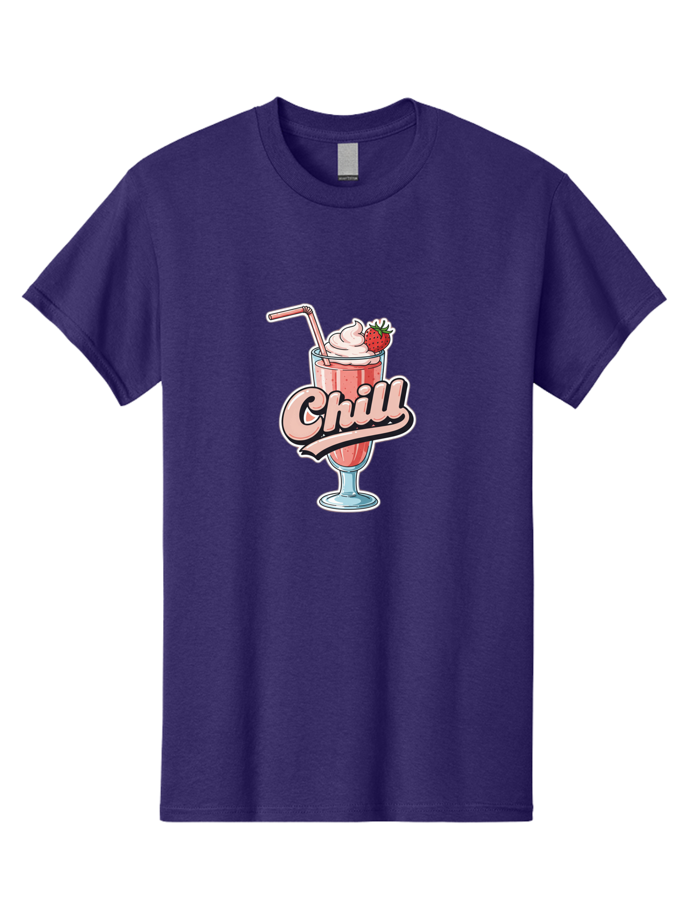 Chill Men'S Graphic Tee, 100% Cotton, Comfortable Casual Summer Wear, Machine Washable, Strawberry Milkshake, Chilled Dessert, Whipped Cream, Pink Straw, Relaxing Beverage, Summertime Treat, Sweet Indulgence, Chill Vibes, Refreshing Drink, Bab736