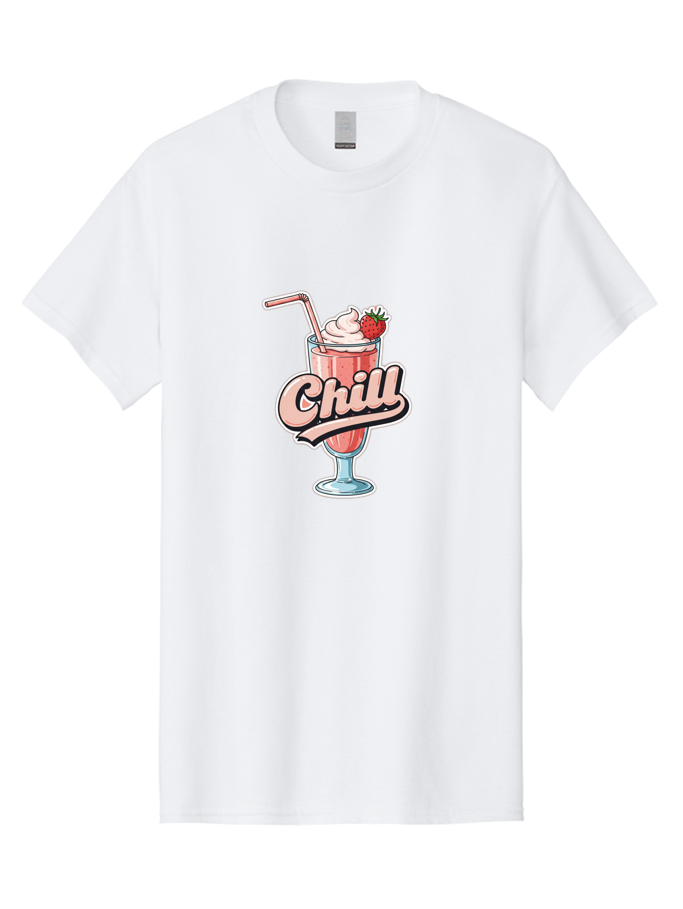 Chill Men'S Graphic Tee, 100% Cotton, Comfortable Casual Summer Wear, Machine Washable, Strawberry Milkshake, Chilled Dessert, Whipped Cream, Pink Straw, Relaxing Beverage, Summertime Treat, Sweet Indulgence, Chill Vibes, Refreshing Drink, Bab736