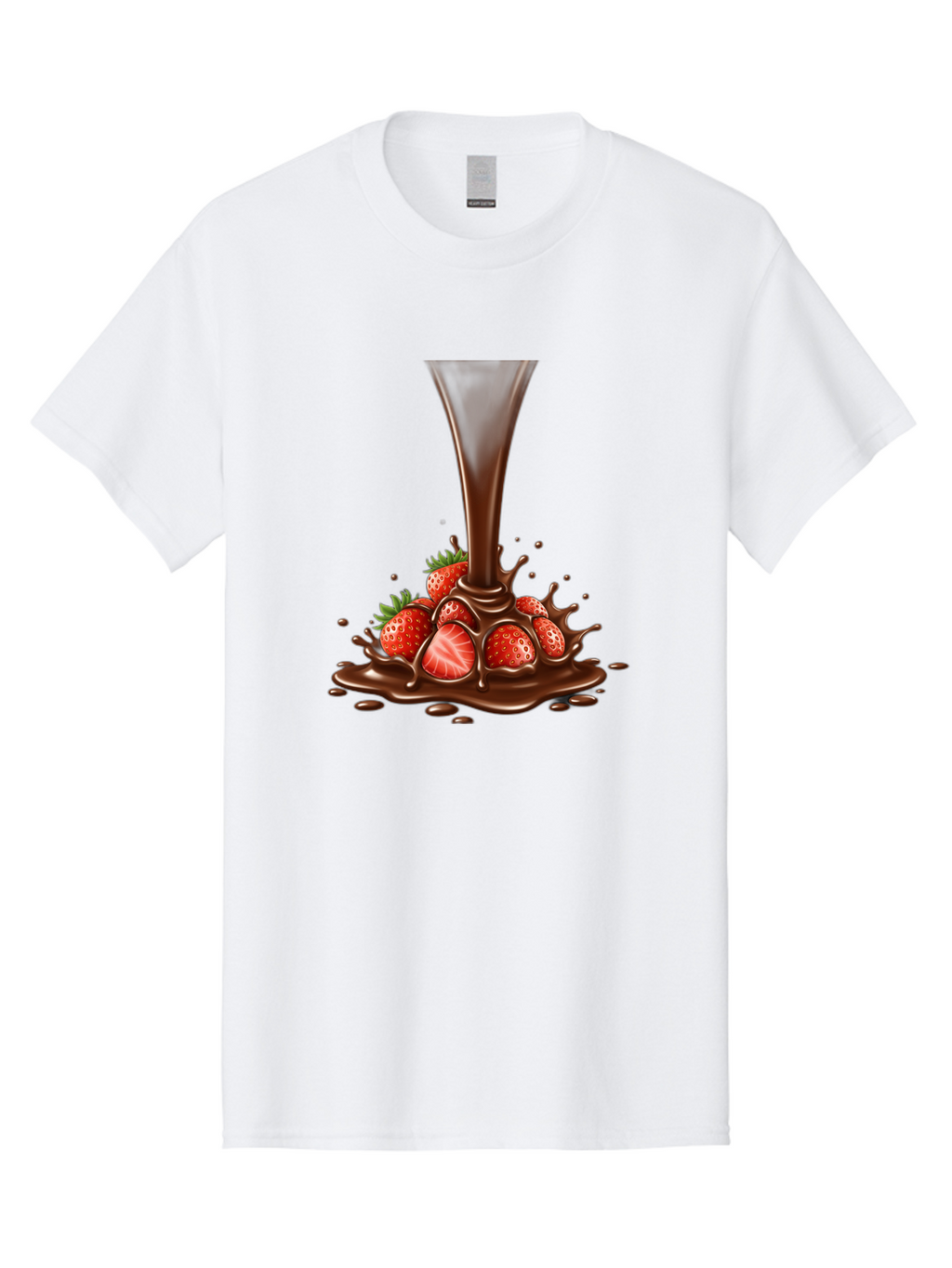 Chocolate-And-Strawberries Men'S Graphic Tee, 100% Cotton, Comfortable Casual Summer Wear, Machine Washable, Chocolate Sauce Pouring, Strawberries, Sweet Treat, Dessert, Indulgent, Chocolate Fondue, Strawberries And Chocolate, Dessert Lover, Bab737