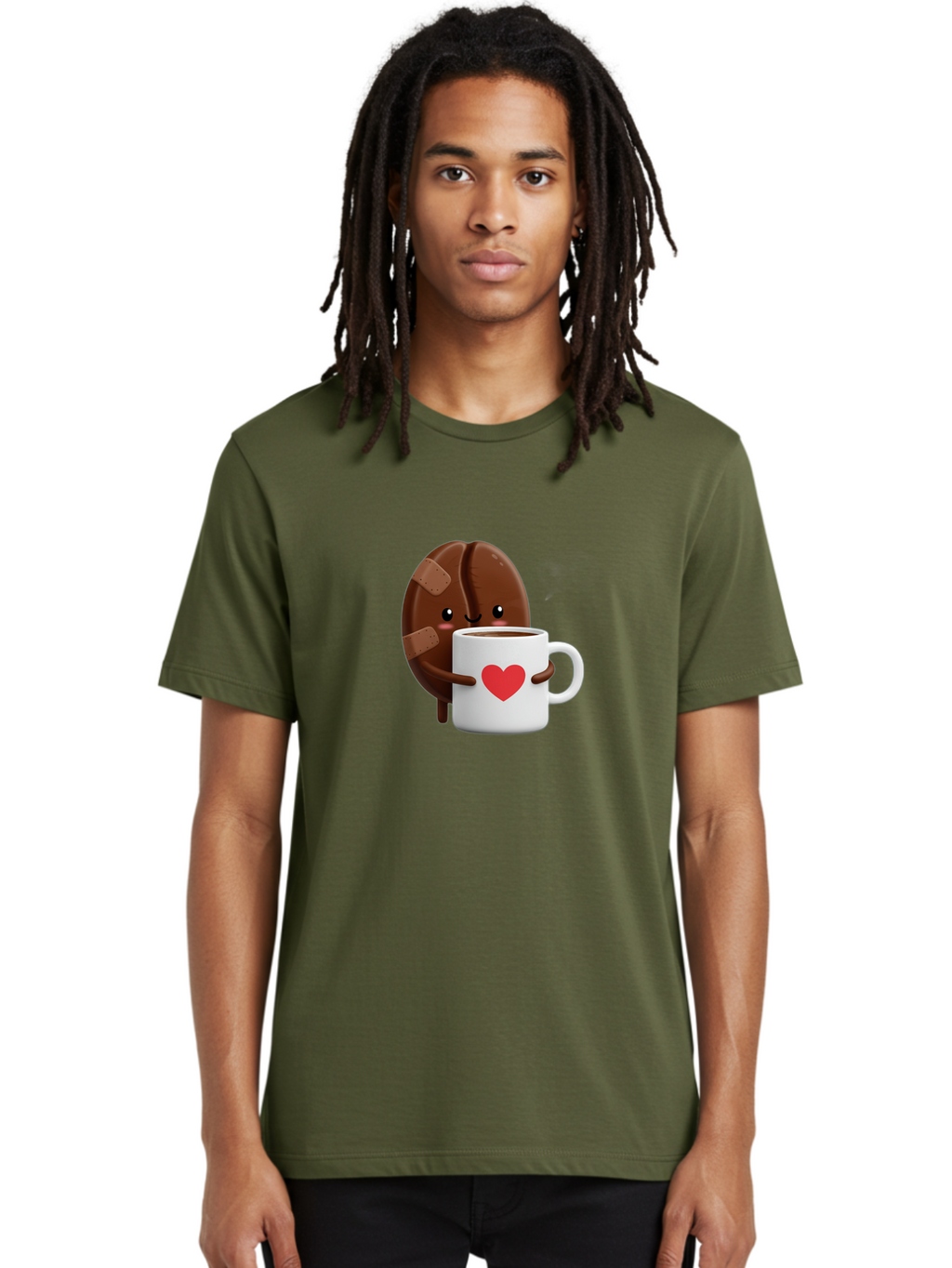 Chocolate-Cookie-Hugging-Coffee-Mug-1 Men'S Graphic Tee, 100% Cotton, Comfortable Casual Summer Wear, Machine Washable, Chocolate Cookie, Cartoon Cookie, Coffee Mug, Heart Design, Cute Illustration, Coffee Break, Bandaged Cookie, Happy Face, Bab738