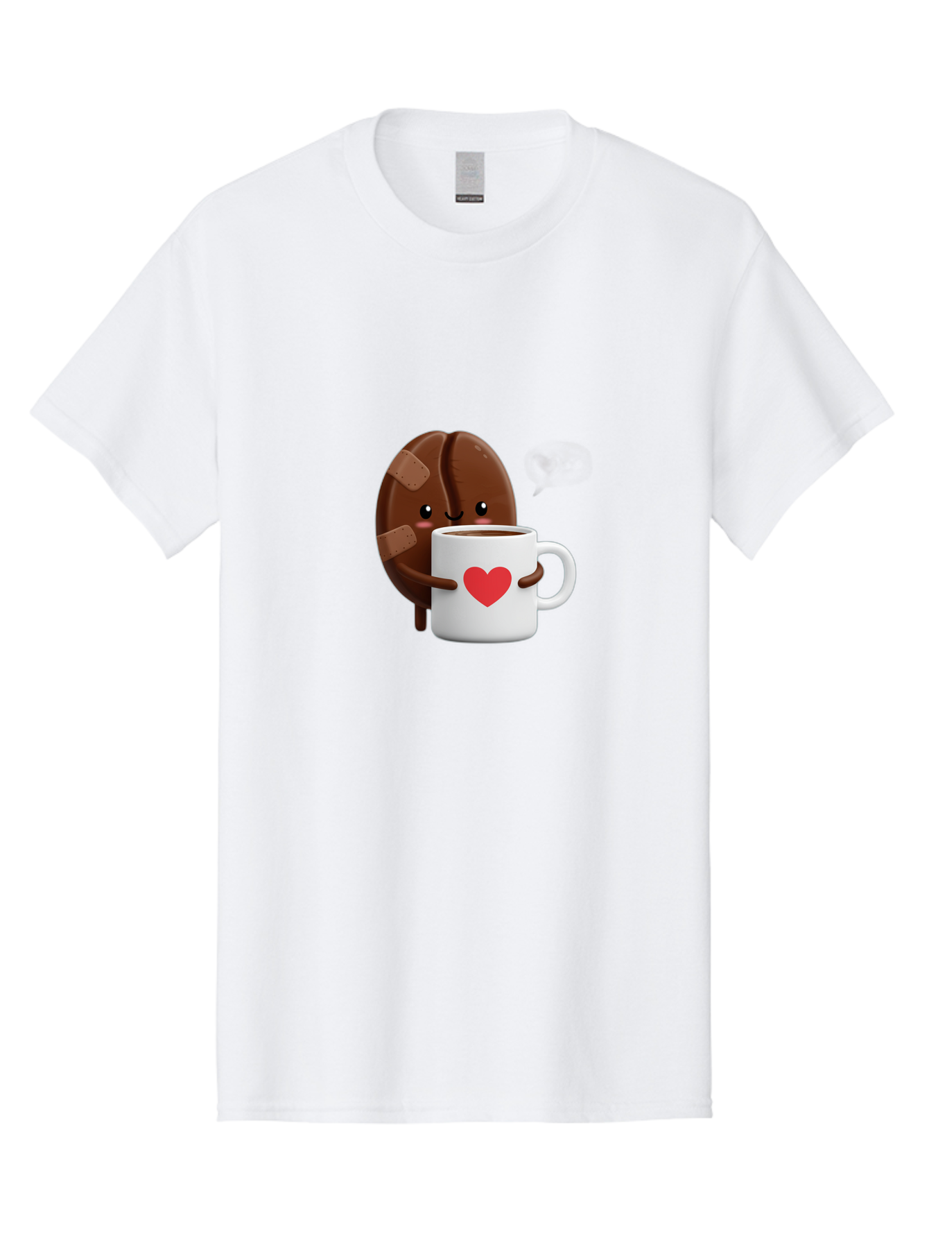 Chocolate-Cookie-Hugging-Coffee-Mug-1 Men'S Graphic Tee, 100% Cotton, Comfortable Casual Summer Wear, Machine Washable, Chocolate Cookie, Cartoon Cookie, Coffee Mug, Heart Design, Cute Illustration, Coffee Break, Bandaged Cookie, Happy Face, Bab738