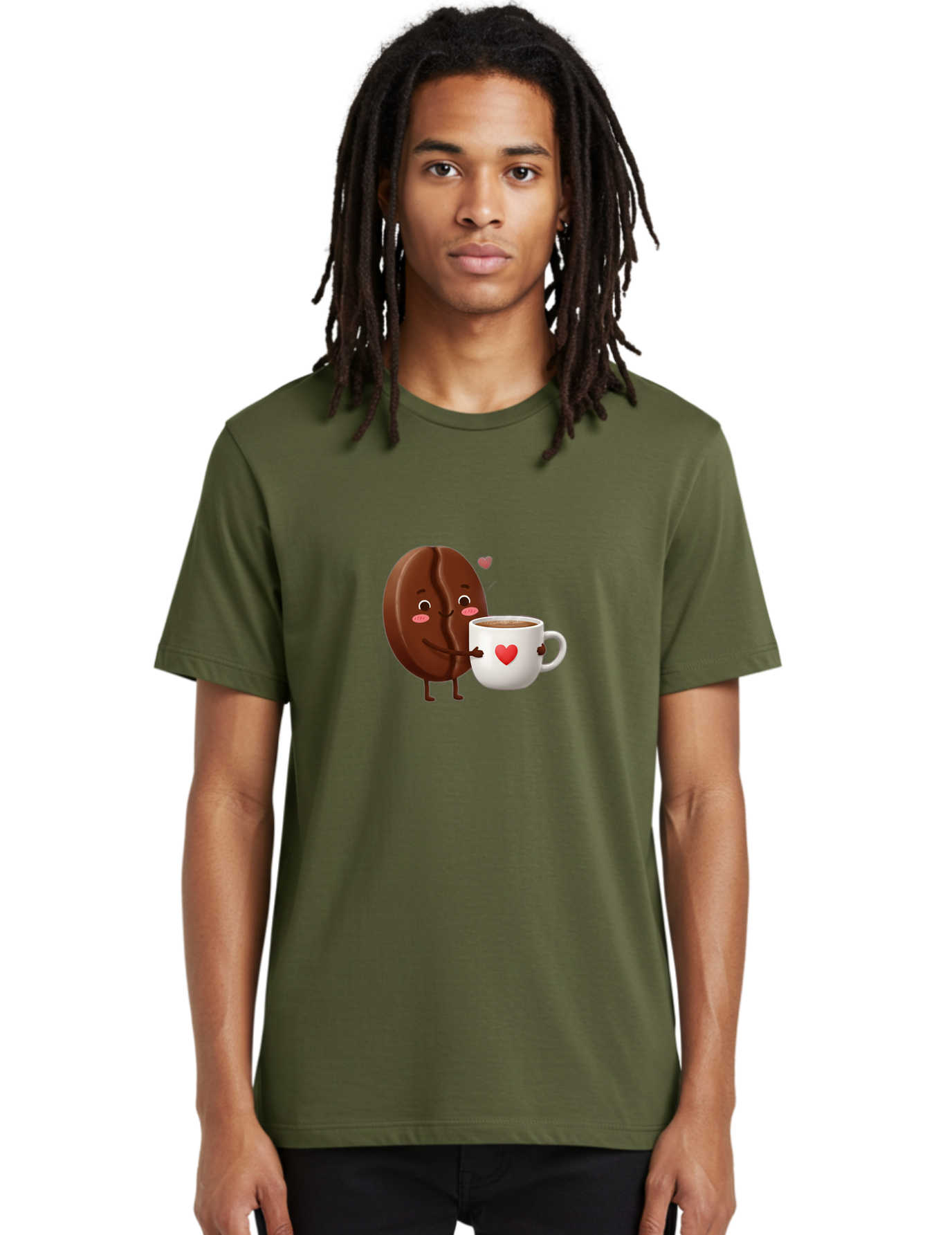 Chocolate-Cookie-Hugging-Coffee-Mug Men'S Graphic Tee, 100% Cotton, Comfortable Casual Summer Wear, Machine Washable, Chocolate Cookie, Cute Character, Coffee Mug, Heart Design, Adorable Scene, Sweet Treats, Cartoon Characters, Bab739
