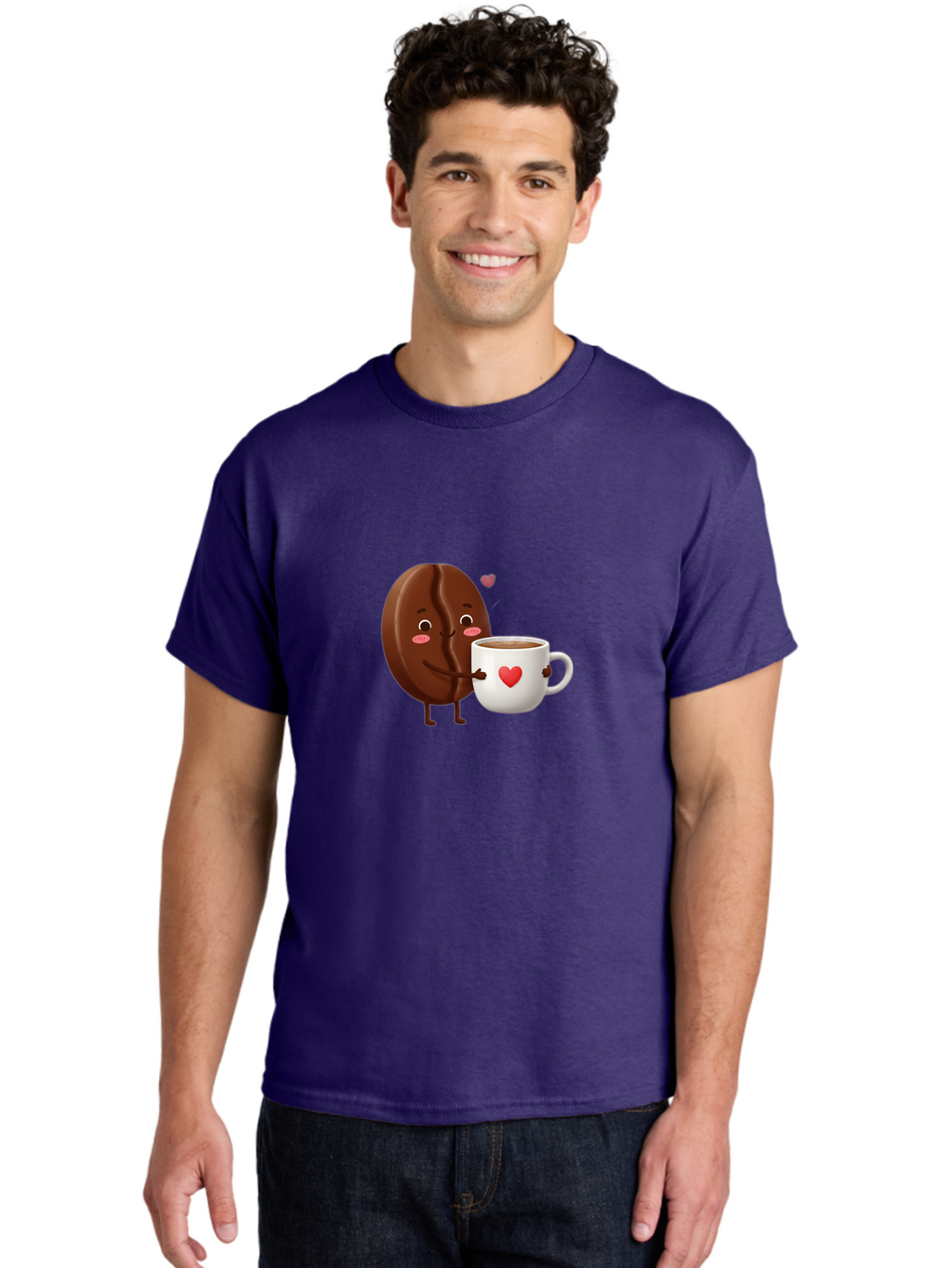 Chocolate-Cookie-Hugging-Coffee-Mug Men'S Graphic Tee, 100% Cotton, Comfortable Casual Summer Wear, Machine Washable, Chocolate Cookie, Cute Character, Coffee Mug, Heart Design, Adorable Scene, Sweet Treats, Cartoon Characters, Bab739
