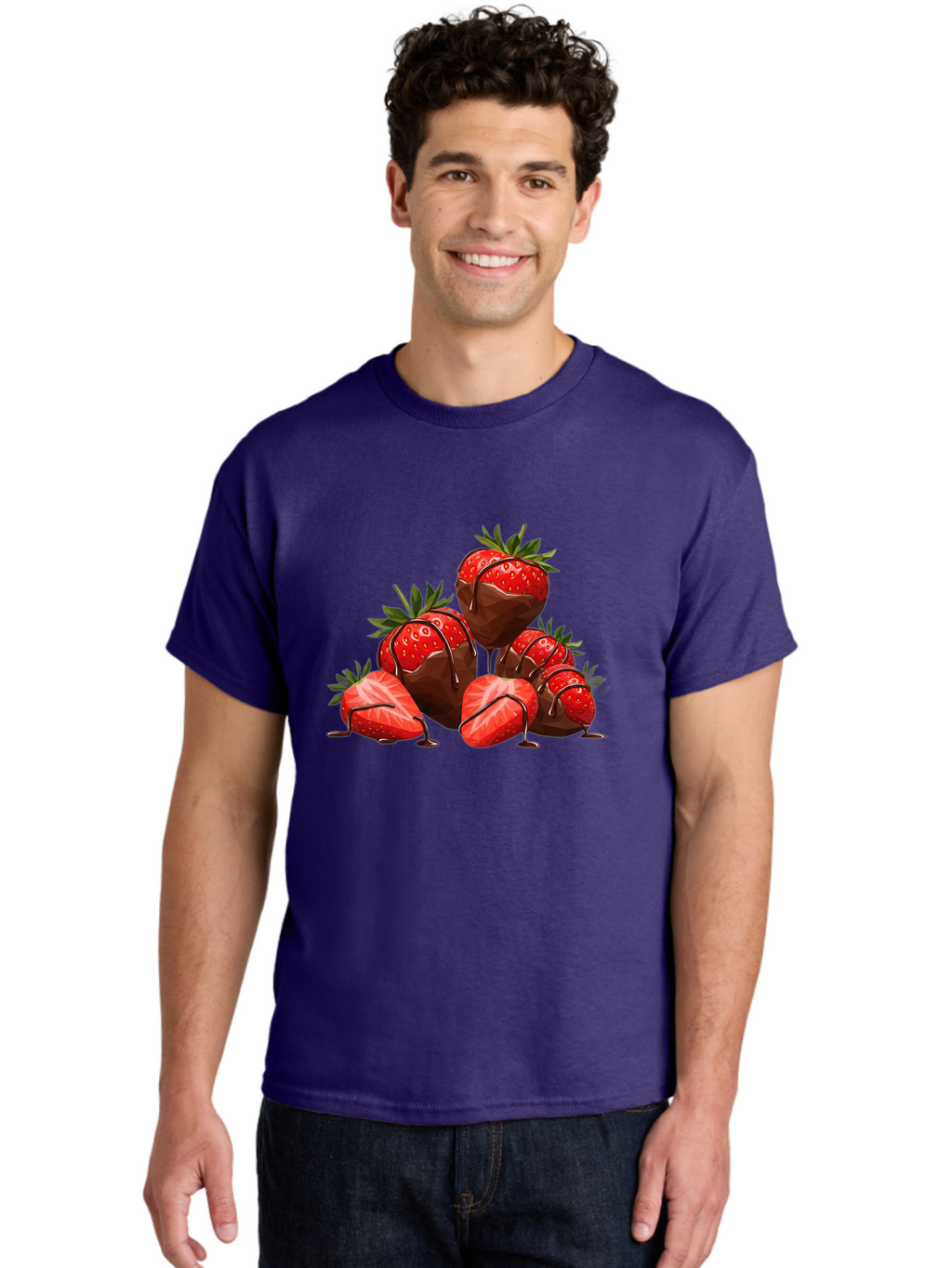 Chocolate-Covered-Strawberries-1 Men'S Graphic Tee, 100% Cotton, Comfortable Casual Summer Wear, Machine Washable, Chocolate Covered Strawberries, Sweet Treats, Indulgent Dessert, Ripe Strawberries, Chocolate Drizzle, Decadent, Luxurious, Bab740