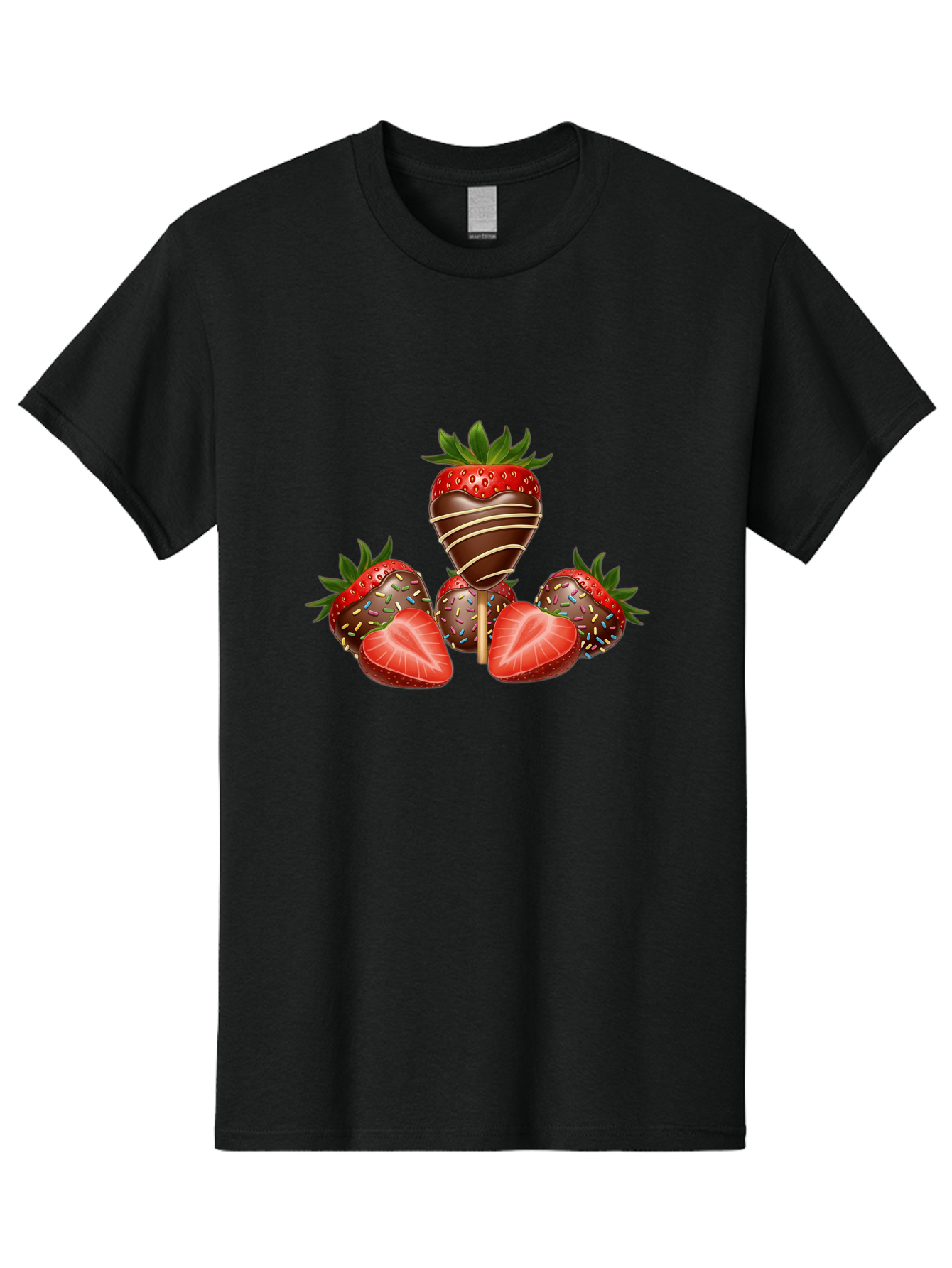 Chocolate-Covered-Strawberries-2 Men'S Graphic Tee, 100% Cotton, Comfortable Casual Summer Wear, Machine Washable, Chocolate Covered Strawberries, Sweet Treats, Dessert Ideas, Strawberry Desserts, Chocolate Drizzled Strawberries, Bab741