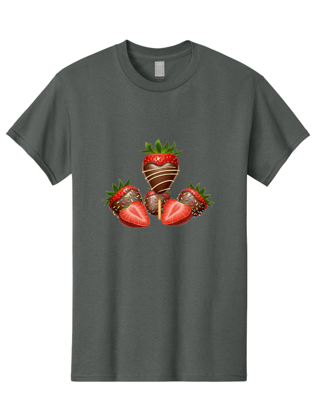 Chocolate-Covered-Strawberries-2 Men'S Graphic Tee, 100% Cotton, Comfortable Casual Summer Wear, Machine Washable, Chocolate Covered Strawberries, Sweet Treats, Dessert Ideas, Strawberry Desserts, Chocolate Drizzled Strawberries, Bab741