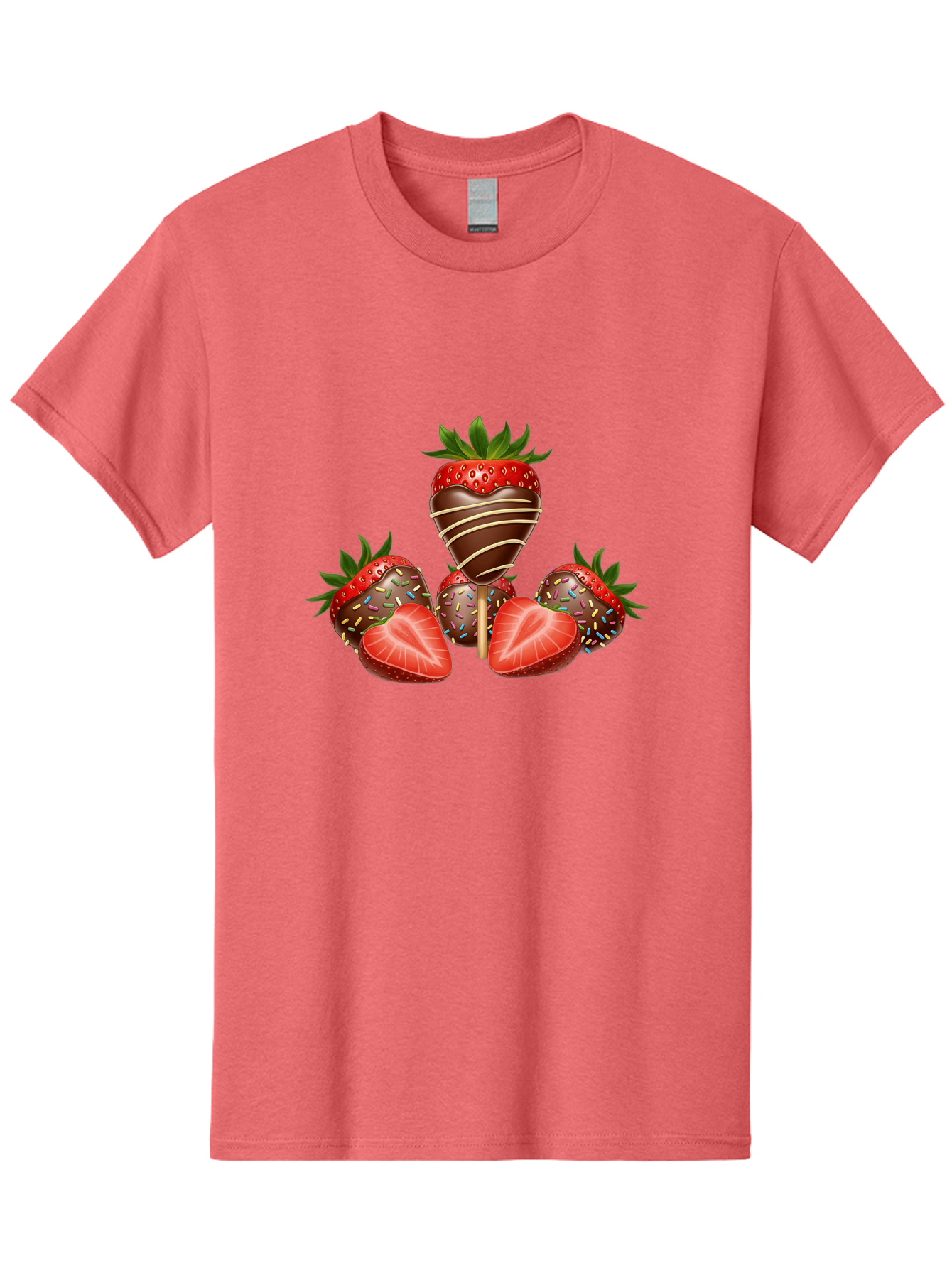 Chocolate-Covered-Strawberries-2 Men'S Graphic Tee, 100% Cotton, Comfortable Casual Summer Wear, Machine Washable, Chocolate Covered Strawberries, Sweet Treats, Dessert Ideas, Strawberry Desserts, Chocolate Drizzled Strawberries, Bab741