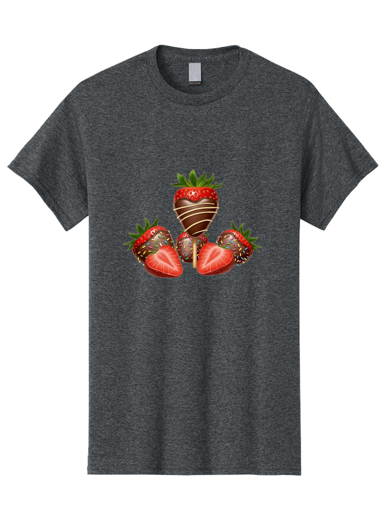 Chocolate-Covered-Strawberries-2 Men'S Graphic Tee, 100% Cotton, Comfortable Casual Summer Wear, Machine Washable, Chocolate Covered Strawberries, Sweet Treats, Dessert Ideas, Strawberry Desserts, Chocolate Drizzled Strawberries, Bab741