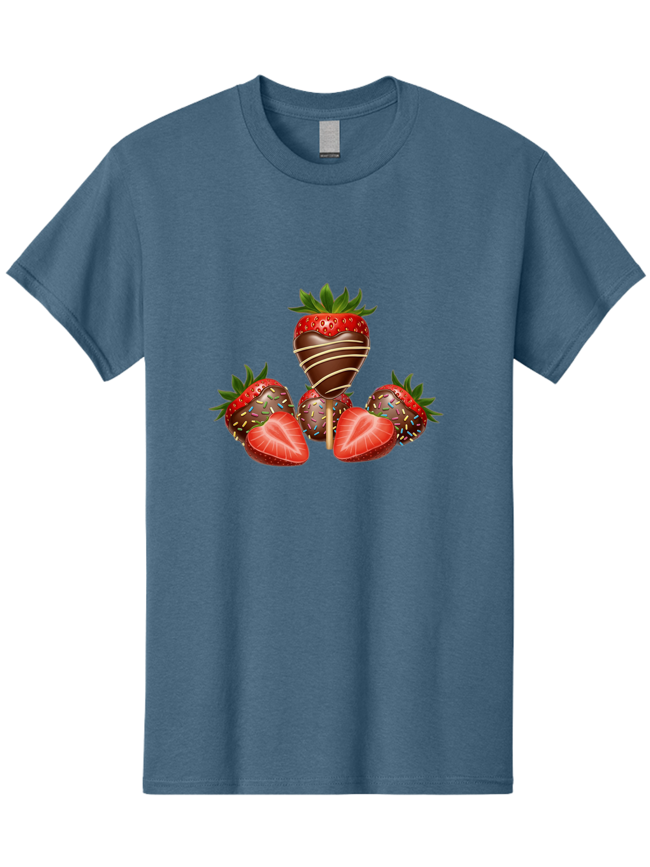Chocolate-Covered-Strawberries-2 Men'S Graphic Tee, 100% Cotton, Comfortable Casual Summer Wear, Machine Washable, Chocolate Covered Strawberries, Sweet Treats, Dessert Ideas, Strawberry Desserts, Chocolate Drizzled Strawberries, Bab741