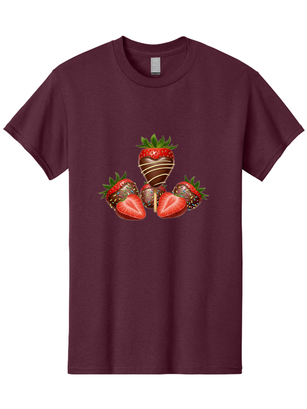 Chocolate-Covered-Strawberries-2 Men'S Graphic Tee, 100% Cotton, Comfortable Casual Summer Wear, Machine Washable, Chocolate Covered Strawberries, Sweet Treats, Dessert Ideas, Strawberry Desserts, Chocolate Drizzled Strawberries, Bab741