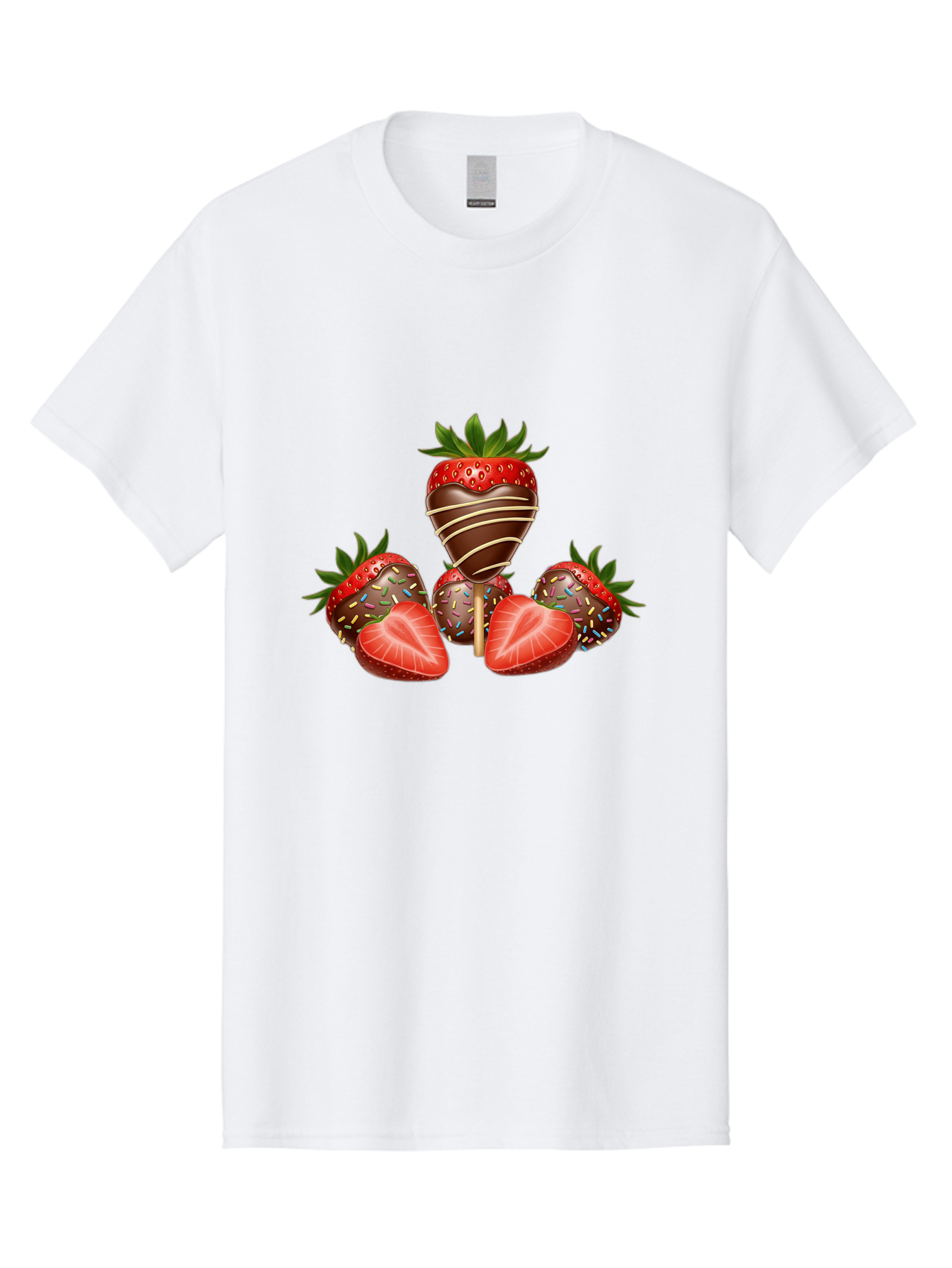 Chocolate-Covered-Strawberries-2 Men'S Graphic Tee, 100% Cotton, Comfortable Casual Summer Wear, Machine Washable, Chocolate Covered Strawberries, Sweet Treats, Dessert Ideas, Strawberry Desserts, Chocolate Drizzled Strawberries, Bab741