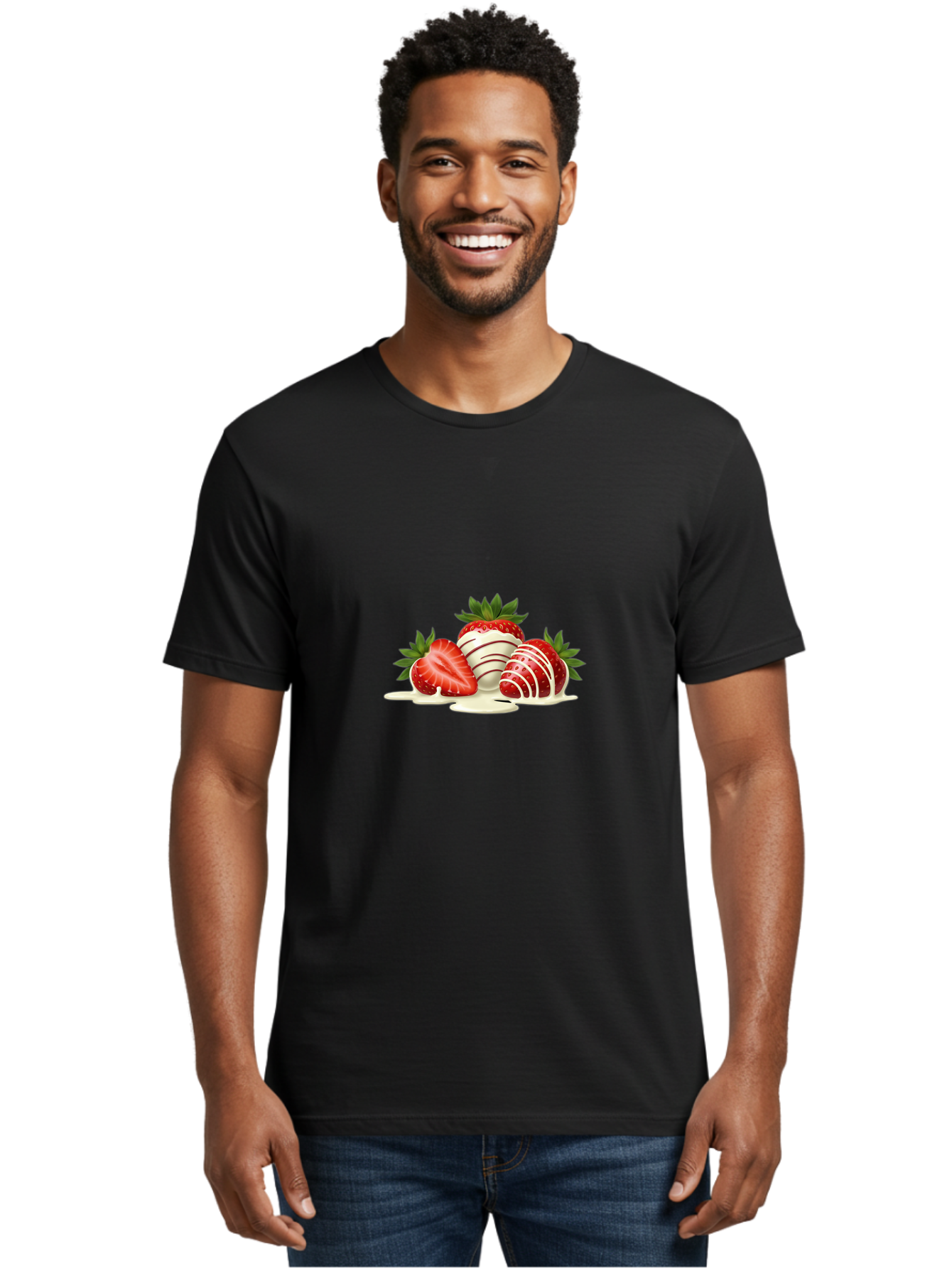 Chocolate-Covered-Strawberries-3 Men'S Graphic Tee, 100% Cotton, Comfortable Casual Summer Wear, Machine Washable, Strawberries Dipped In White Chocolate, Chocolate-Covered Strawberries, Strawberry Dessert, Sweet Treats, Fruit And Chocolate, Bab742