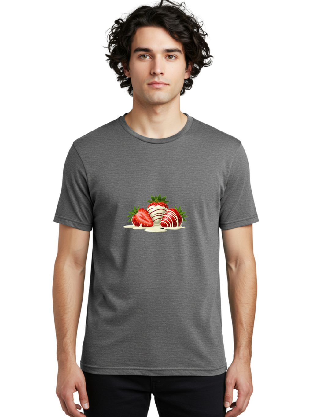 Chocolate-Covered-Strawberries-3 Men'S Graphic Tee, 100% Cotton, Comfortable Casual Summer Wear, Machine Washable, Strawberries Dipped In White Chocolate, Chocolate-Covered Strawberries, Strawberry Dessert, Sweet Treats, Fruit And Chocolate, Bab742