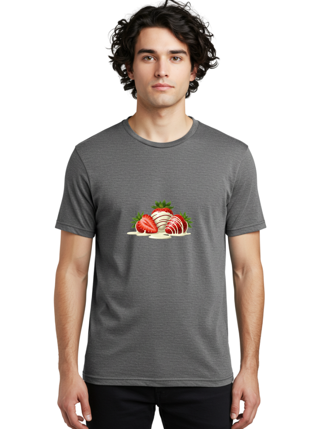 Chocolate-Covered-Strawberries-3 Men'S Graphic Tee, 100% Cotton, Comfortable Casual Summer Wear, Machine Washable, Strawberries Dipped In White Chocolate, Chocolate-Covered Strawberries, Strawberry Dessert, Sweet Treats, Fruit And Chocolate, Bab742