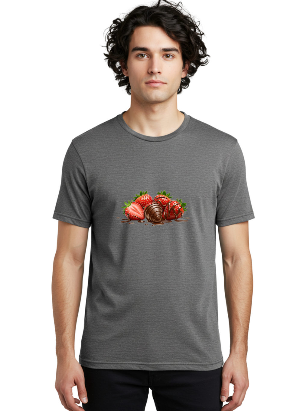Chocolate-Covered-Strawberries-4 Men'S Graphic Tee, 100% Cotton, Comfortable Casual Summer Wear, Machine Washable, Chocolate Covered Strawberries, Sweet Treats, Indulgent Delights, Fresh Strawberries, Chocolate Sauce, Dessert Inspiration, Bab743