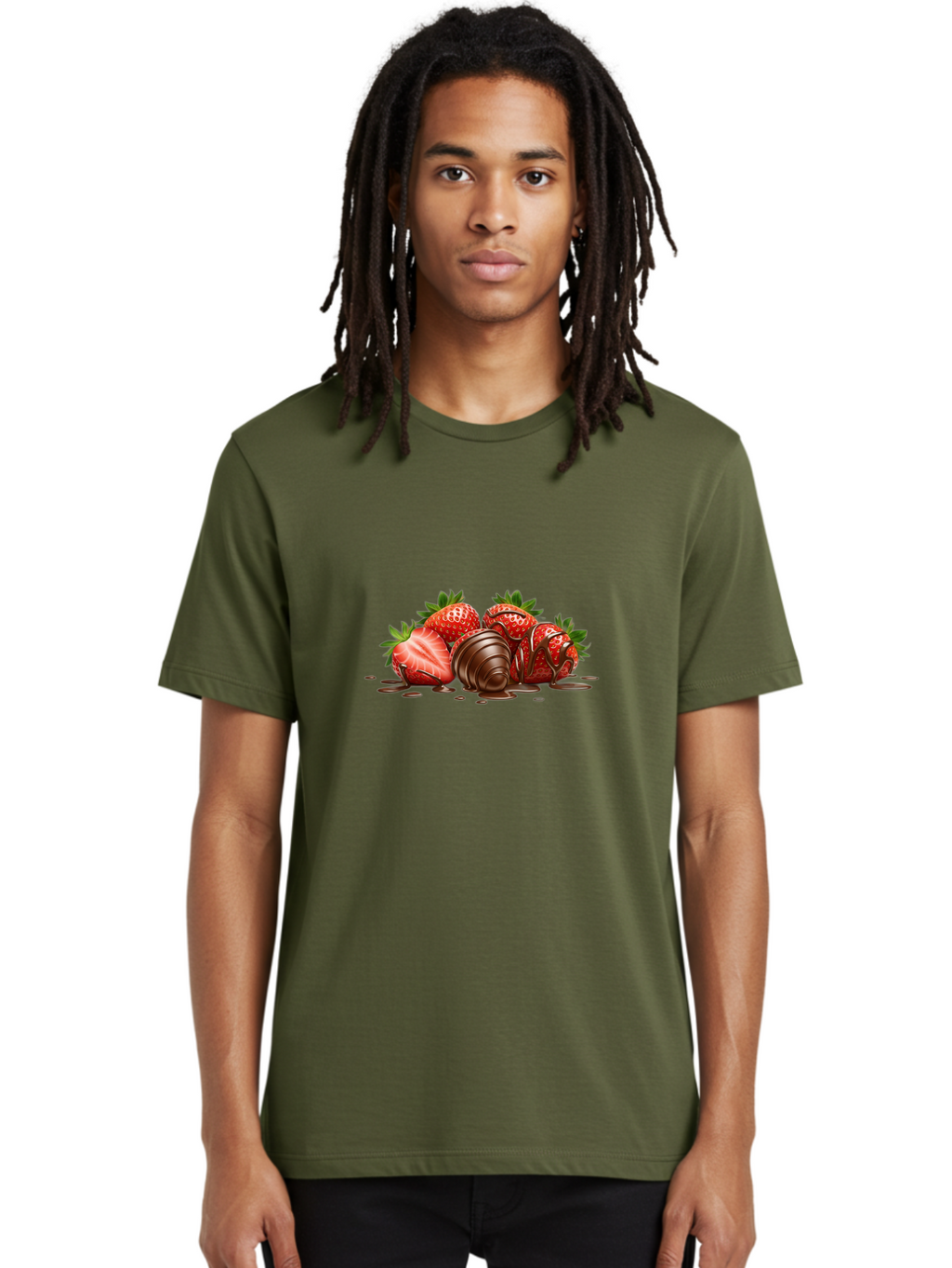 Chocolate-Covered-Strawberries-4 Men'S Graphic Tee, 100% Cotton, Comfortable Casual Summer Wear, Machine Washable, Chocolate Covered Strawberries, Sweet Treats, Indulgent Delights, Fresh Strawberries, Chocolate Sauce, Dessert Inspiration, Bab743