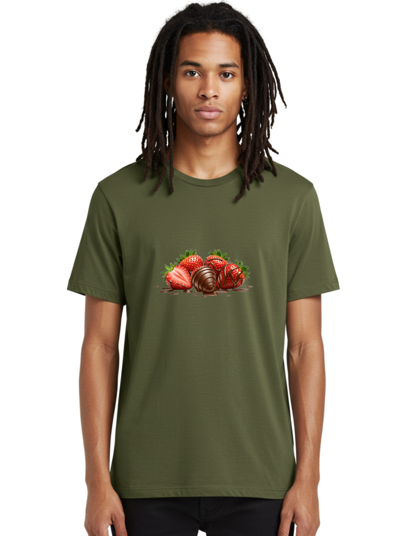 Chocolate-Covered-Strawberries-4 Men'S Graphic Tee, 100% Cotton, Comfortable Casual Summer Wear, Machine Washable, Chocolate Covered Strawberries, Sweet Treats, Indulgent Delights, Fresh Strawberries, Chocolate Sauce, Dessert Inspiration, Bab743