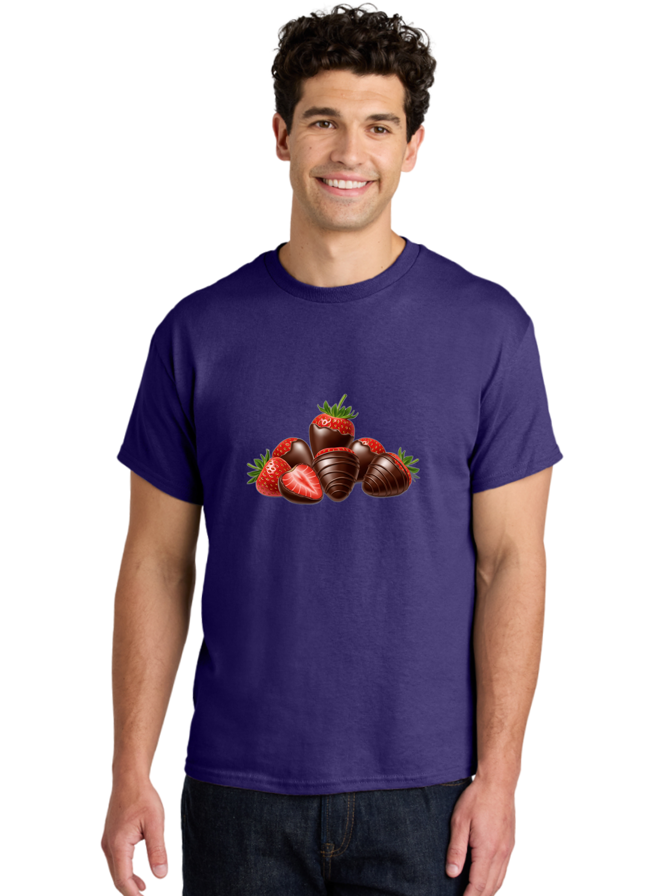 Chocolate-Covered-Strawberries Men'S Graphic Tee, 100% Cotton, Comfortable Casual Summer Wear, Machine Washable, Chocolate Covered Strawberries, Sweet Treats, Indulgent Dessert, Ripe Strawberries, Chocolate Indulgence, Rich And Decadent, Bab744