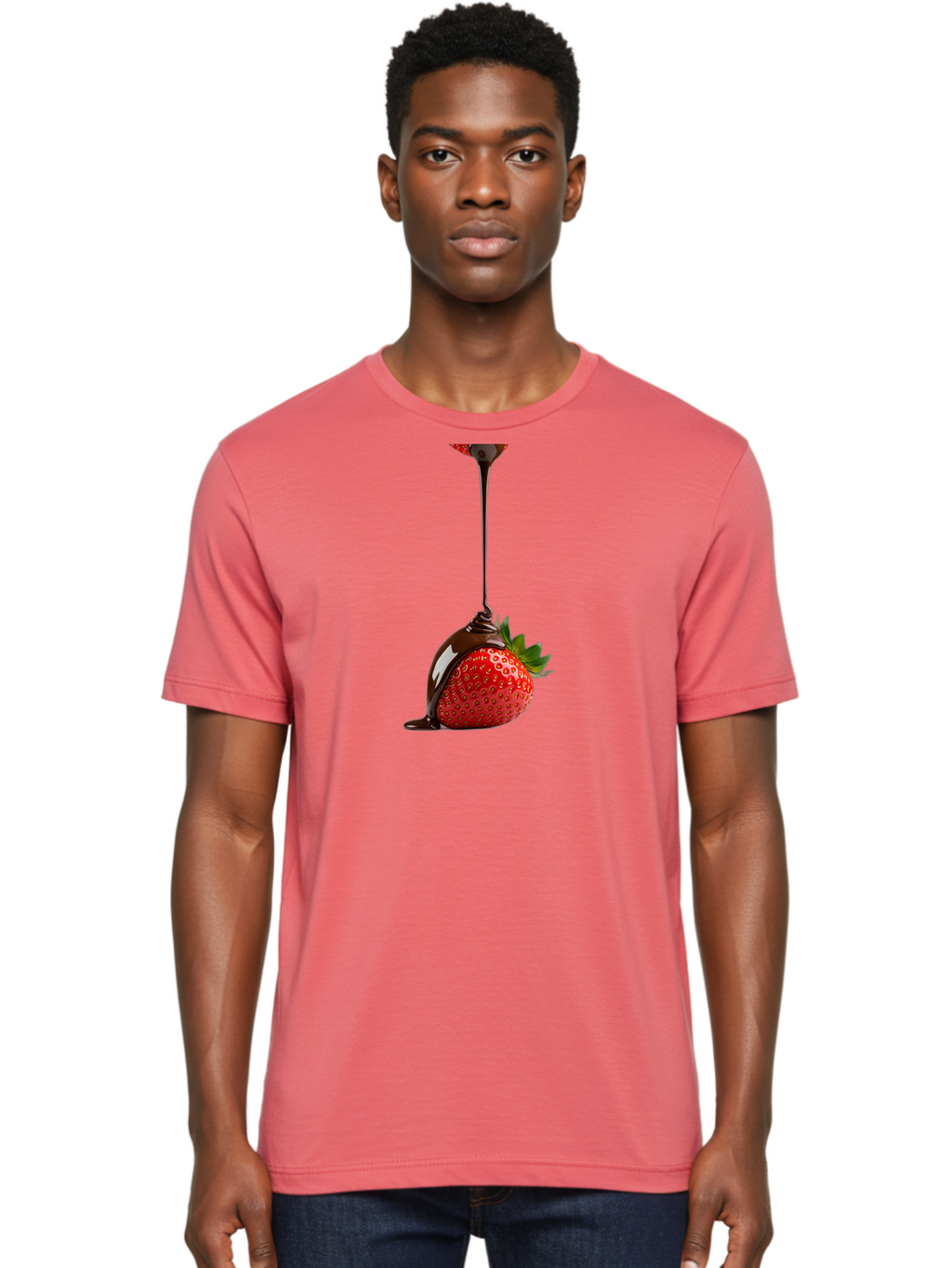Chocolate-Covered-Strawberry Men'S Graphic Tee, 100% Cotton, Comfortable Casual Summer Wear, Machine Washable, Strawberry Dipped In Chocolate, Chocolate Covered Strawberry, Sweet Treat, Dessert Idea, Chocolate Sauce, Indulgent Snack, Bab745