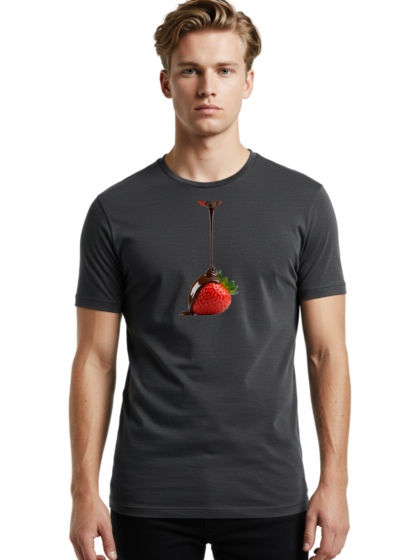 Chocolate-Covered-Strawberry Men'S Graphic Tee, 100% Cotton, Comfortable Casual Summer Wear, Machine Washable, Strawberry Dipped In Chocolate, Chocolate Covered Strawberry, Sweet Treat, Dessert Idea, Chocolate Sauce, Indulgent Snack, Bab745