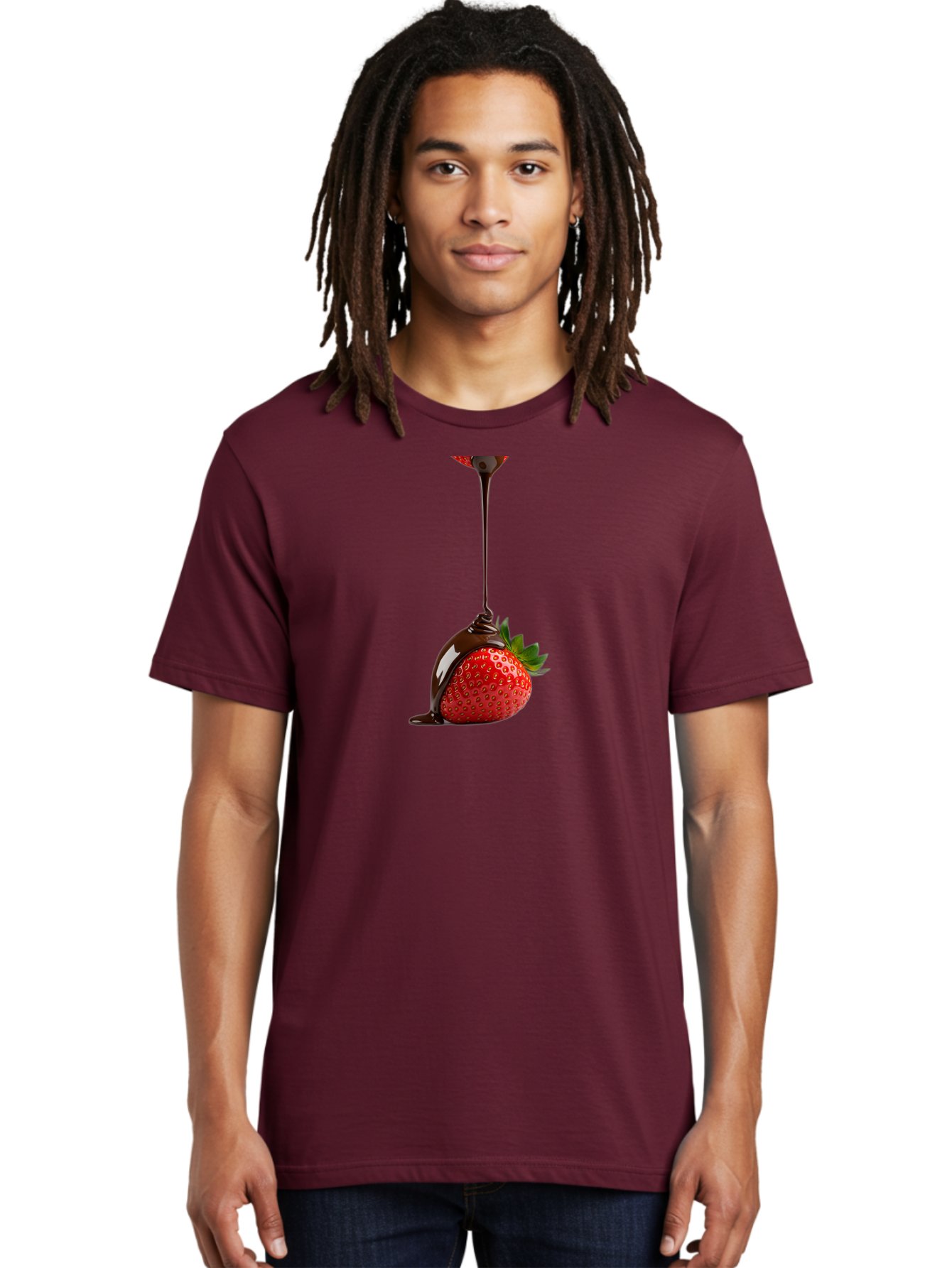 Chocolate-Covered-Strawberry Men'S Graphic Tee, 100% Cotton, Comfortable Casual Summer Wear, Machine Washable, Strawberry Dipped In Chocolate, Chocolate Covered Strawberry, Sweet Treat, Dessert Idea, Chocolate Sauce, Indulgent Snack, Bab745