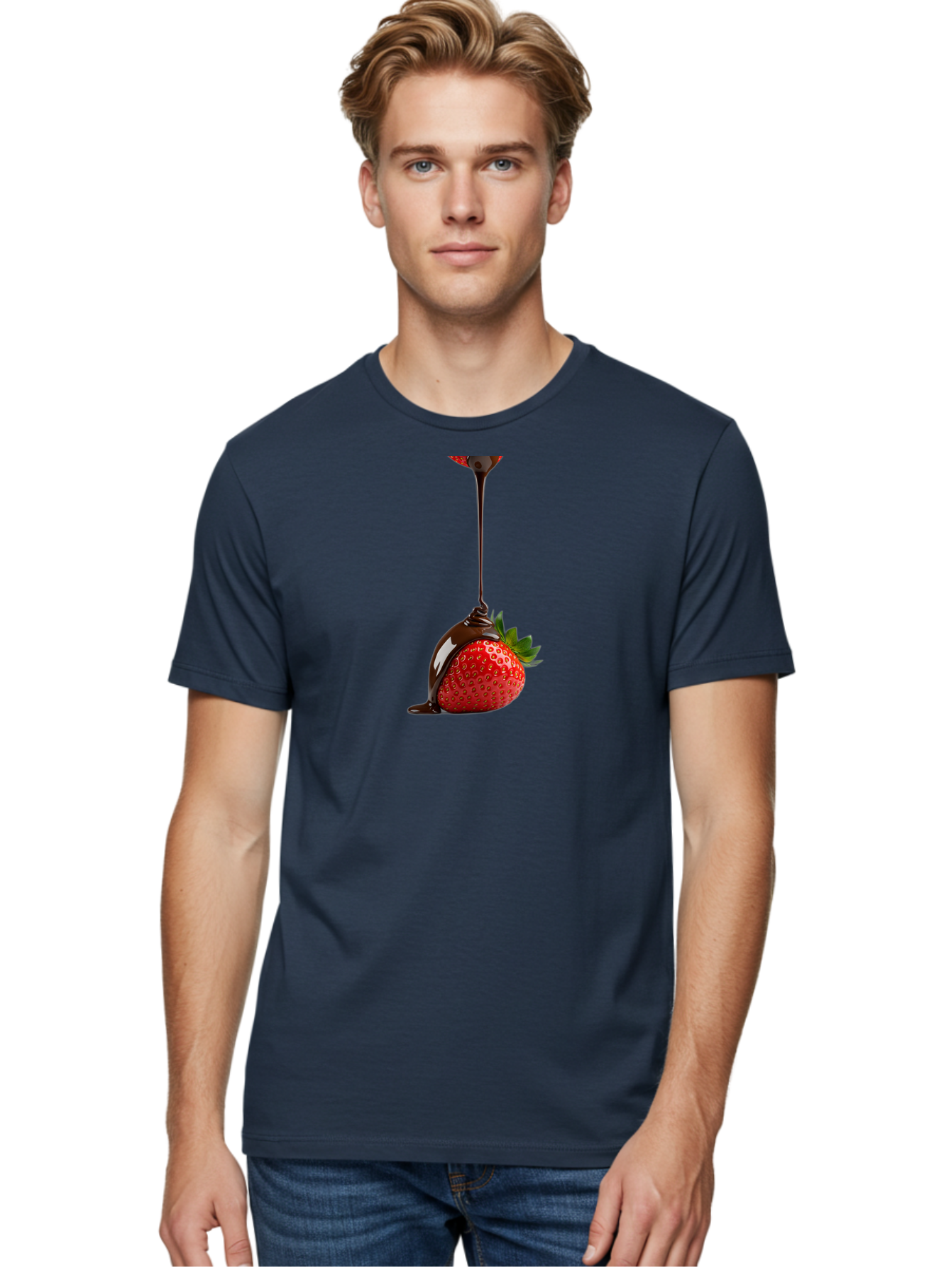 Chocolate-Covered-Strawberry Men'S Graphic Tee, 100% Cotton, Comfortable Casual Summer Wear, Machine Washable, Strawberry Dipped In Chocolate, Chocolate Covered Strawberry, Sweet Treat, Dessert Idea, Chocolate Sauce, Indulgent Snack, Bab745