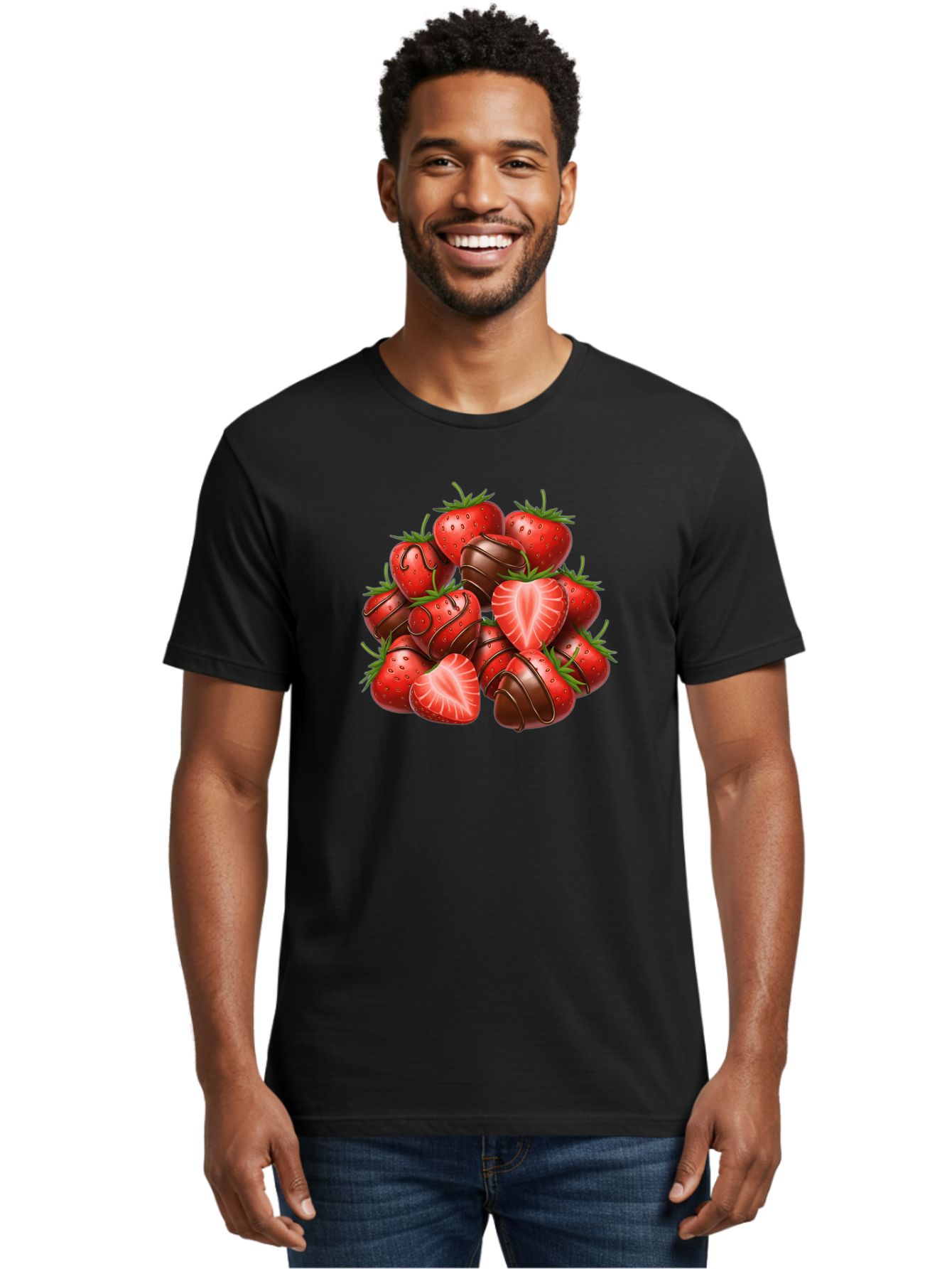 Chocolate-Dipped-Strawberries Men'S Graphic Tee, 100% Cotton, Comfortable Casual Summer Wear, Machine Washable, Chocolate Covered Strawberries, Sweet Treats, Delicious Desserts, Strawberry Lovers, Chocolate Indulgence, Tasty Fruit, Bab746