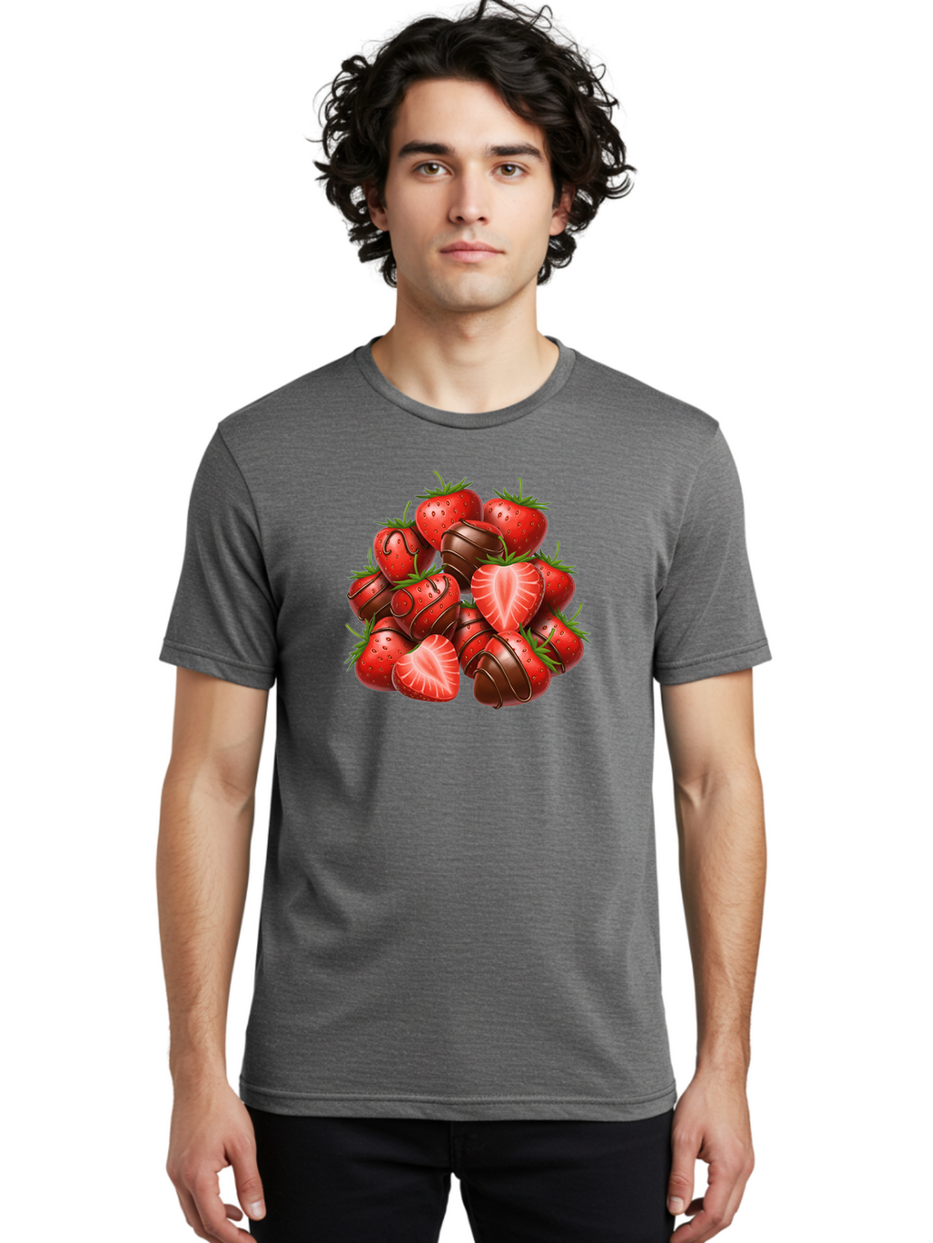 Chocolate-Dipped-Strawberries Men'S Graphic Tee, 100% Cotton, Comfortable Casual Summer Wear, Machine Washable, Chocolate Covered Strawberries, Sweet Treats, Delicious Desserts, Strawberry Lovers, Chocolate Indulgence, Tasty Fruit, Bab746