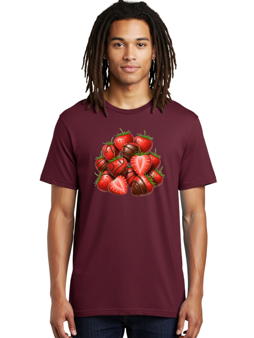 Chocolate-Dipped-Strawberries Men'S Graphic Tee, 100% Cotton, Comfortable Casual Summer Wear, Machine Washable, Chocolate Covered Strawberries, Sweet Treats, Delicious Desserts, Strawberry Lovers, Chocolate Indulgence, Tasty Fruit, Bab746