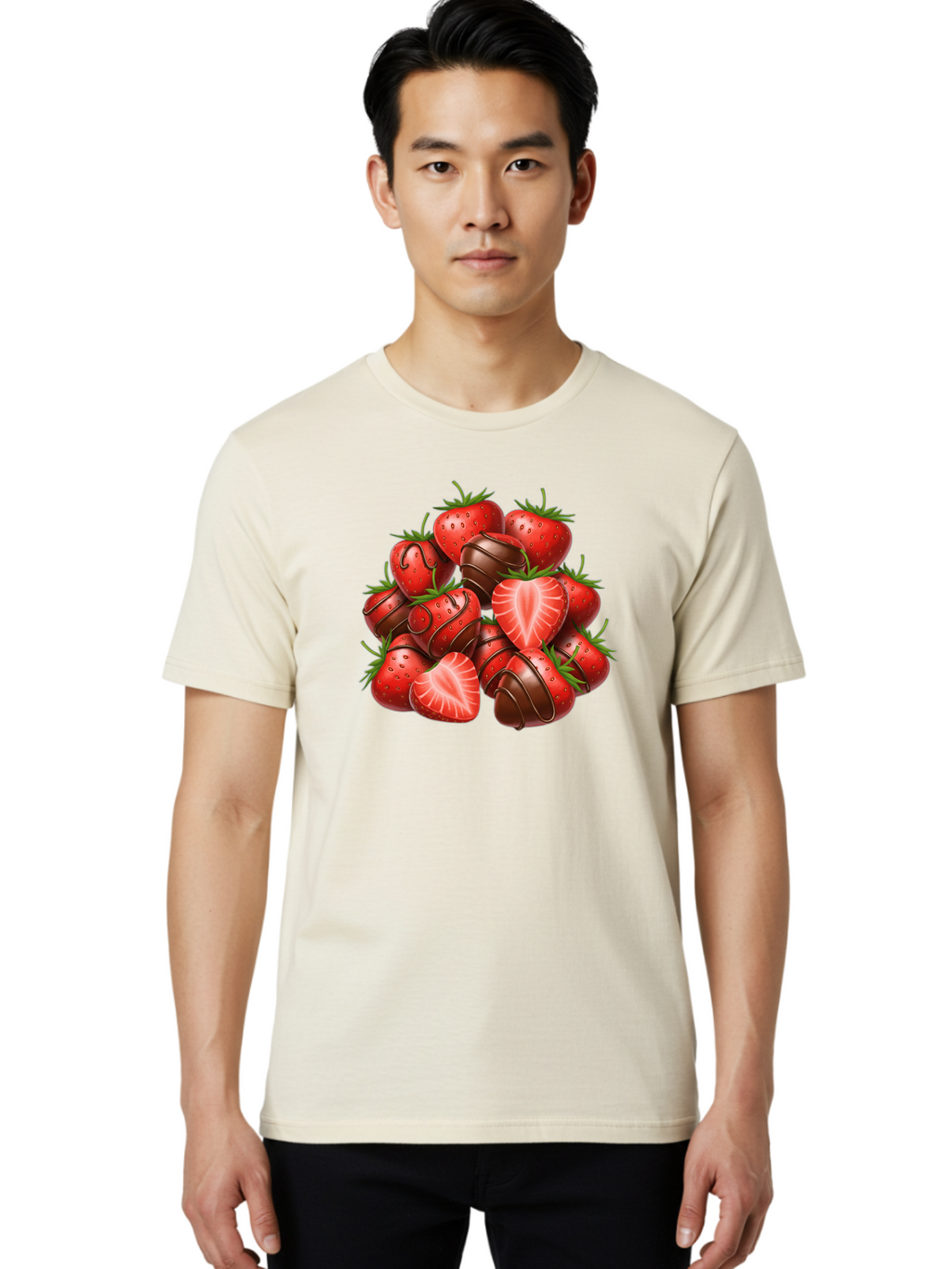 Chocolate-Dipped-Strawberries Men'S Graphic Tee, 100% Cotton, Comfortable Casual Summer Wear, Machine Washable, Chocolate Covered Strawberries, Sweet Treats, Delicious Desserts, Strawberry Lovers, Chocolate Indulgence, Tasty Fruit, Bab746