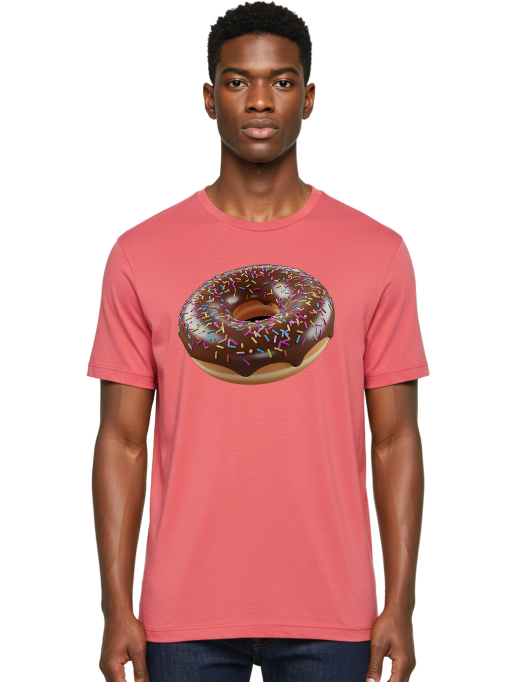 Chocolate-Donut-With-Sprinkles Men'S Graphic Tee, 100% Cotton, Comfortable Casual Summer Wear, Machine Washable, Chocolate Donut, Donut With Sprinkles, Sweet Treat, Baked Goods, Colorful Dessert, Tasty Pastry, Chocolate Frosting, Sprinkles, Bab747