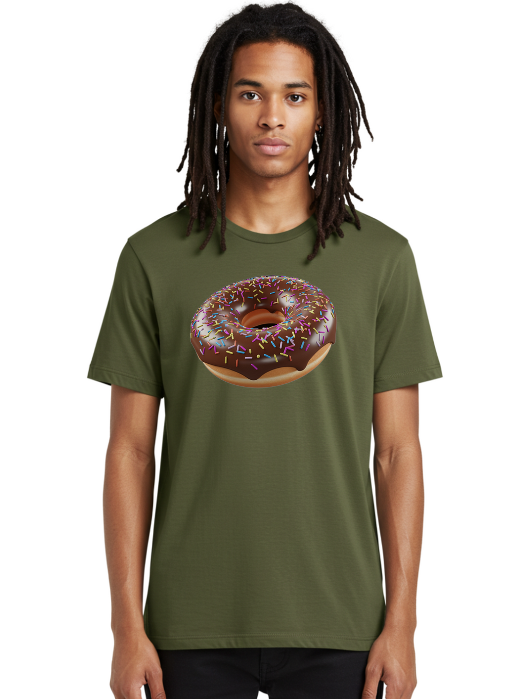 Chocolate-Donut-With-Sprinkles Men'S Graphic Tee, 100% Cotton, Comfortable Casual Summer Wear, Machine Washable, Chocolate Donut, Donut With Sprinkles, Sweet Treat, Baked Goods, Colorful Dessert, Tasty Pastry, Chocolate Frosting, Sprinkles, Bab747