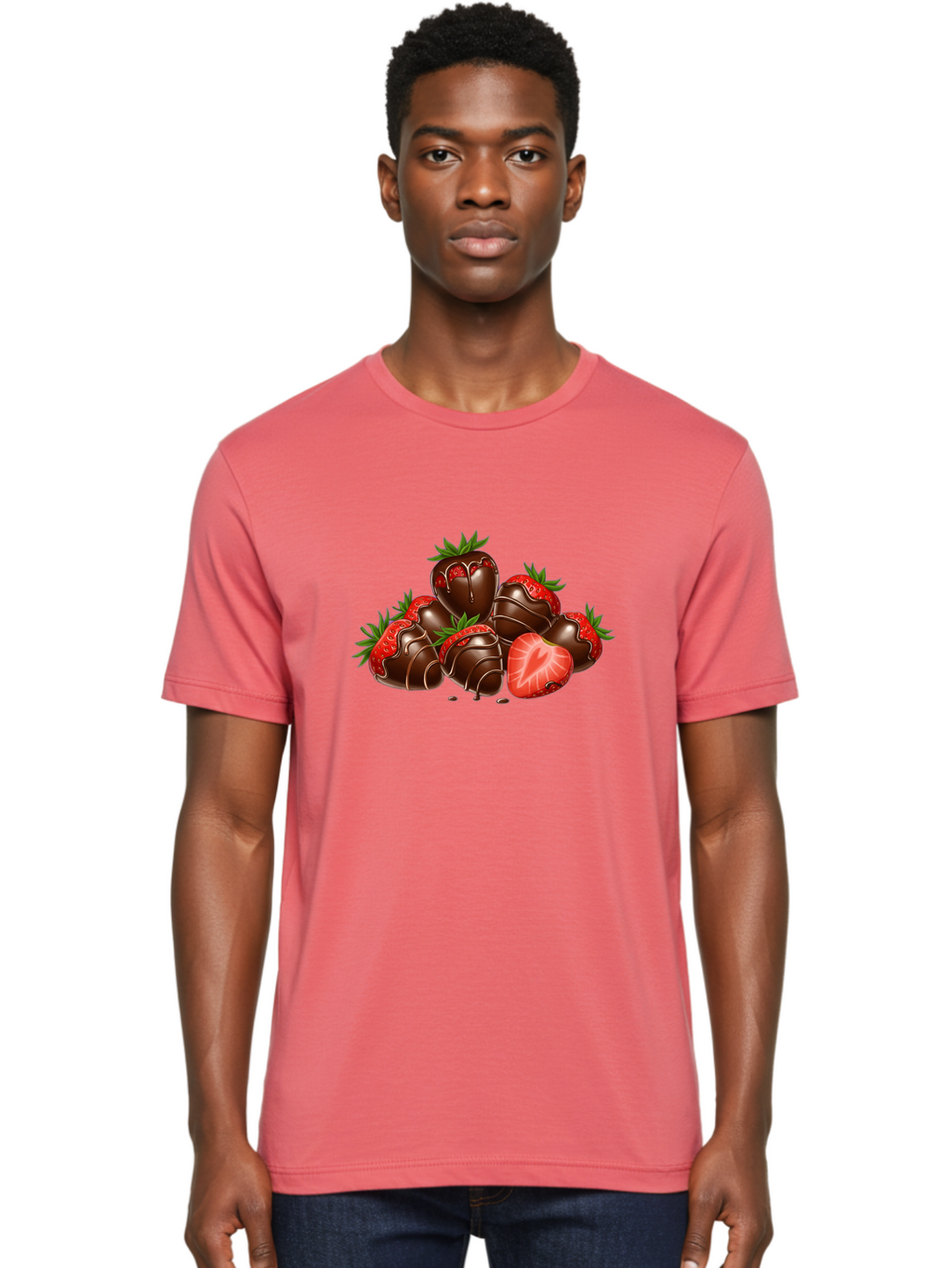 Chocolate-Strawberries Men'S Graphic Tee, 100% Cotton, Comfortable Casual Summer Wear, Machine Washable, Chocolate-Covered Strawberries, Sweet Treats, Dessert Ideas, Strawberry Dessert, Chocolate Strawberries, Indulgent Treats, Bab748